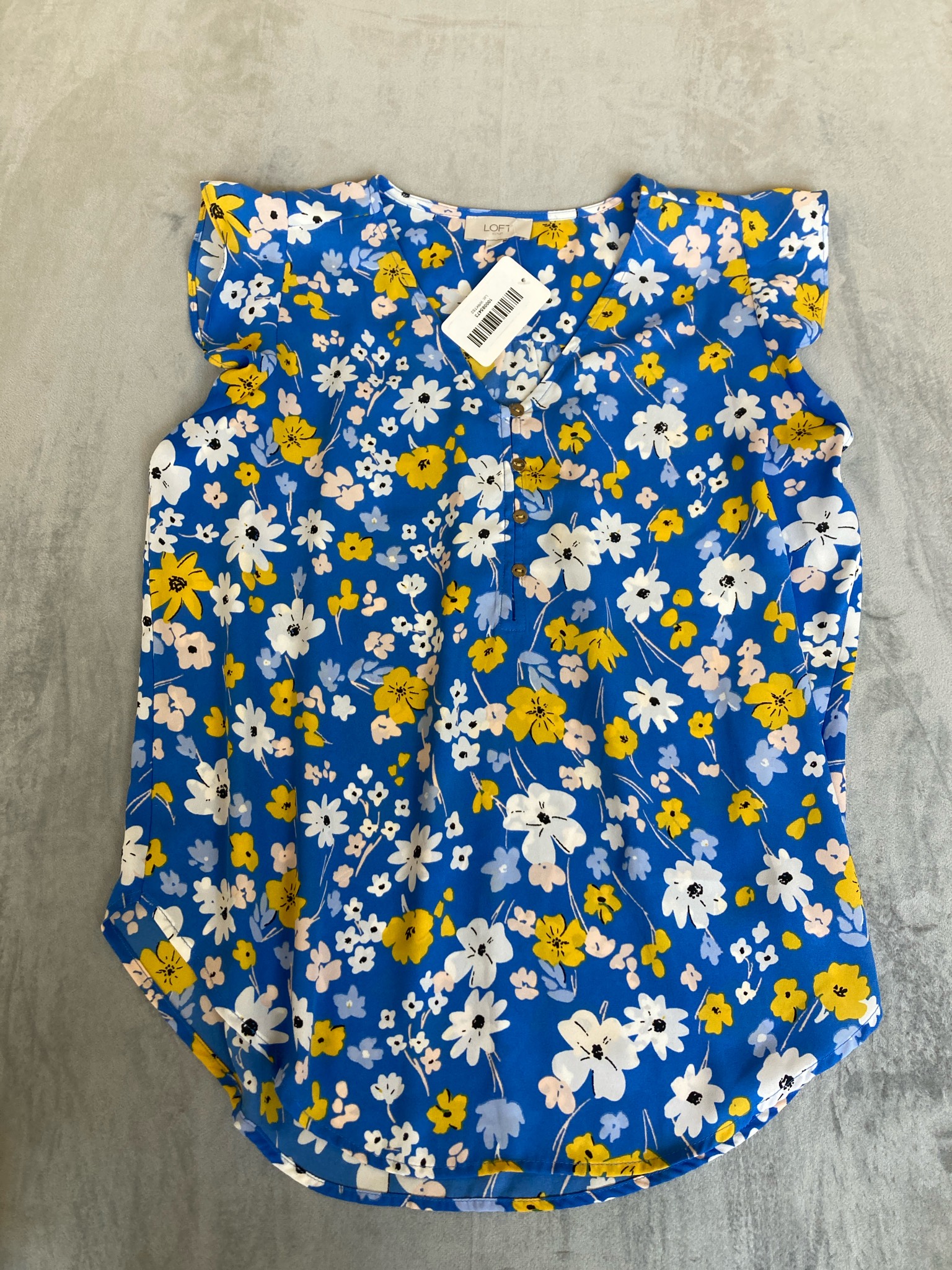 LOFT Outlet Royal Blue Floral Sleeveless Blouse Size XS