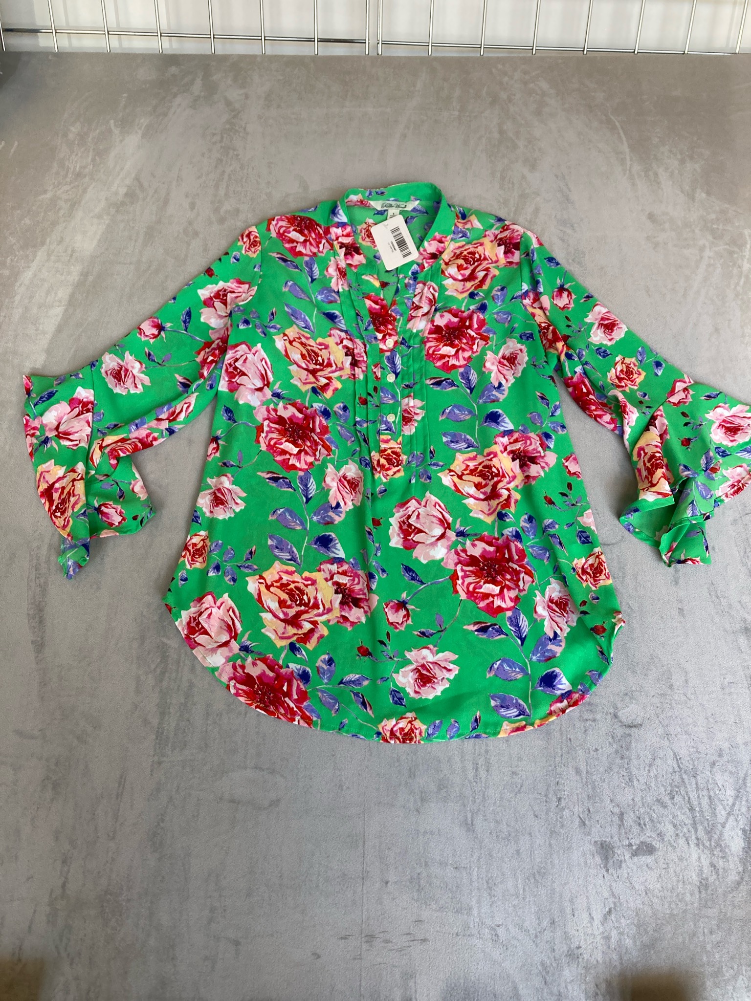 The Pioneer Woman Green Floral Woven Blouse Size S