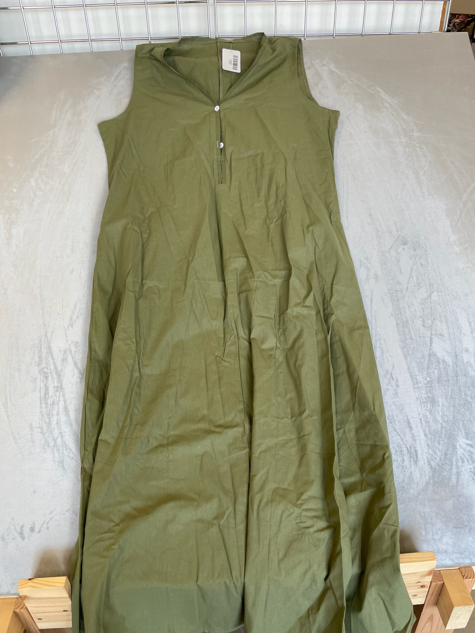 Olive Green Cotton-Blend Maxi Dress