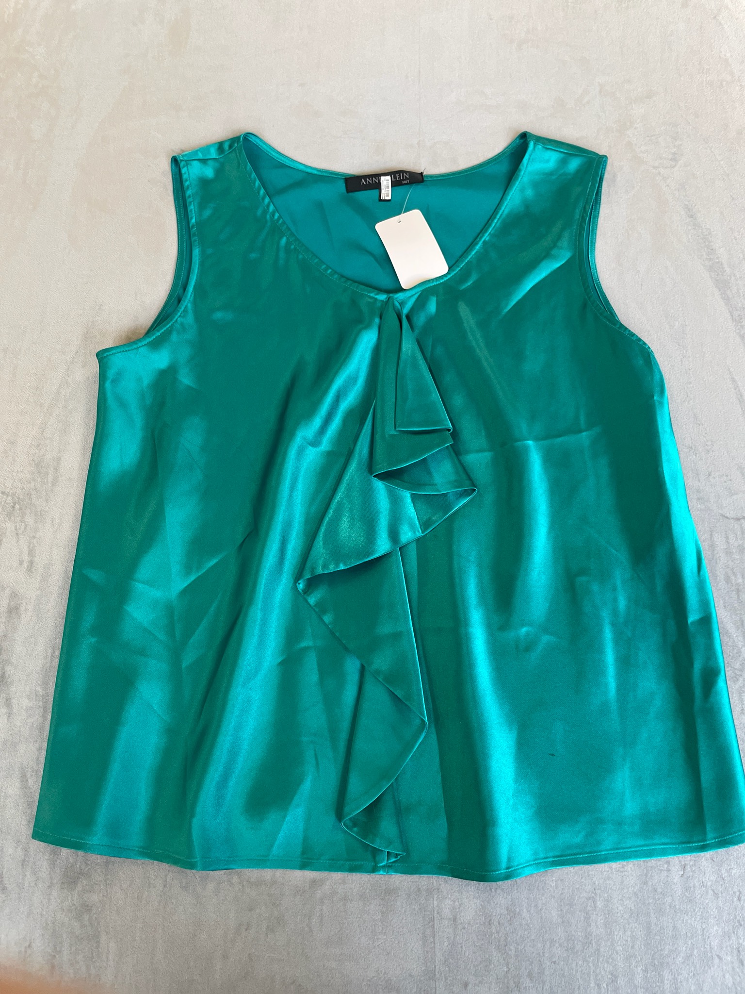 Anne Klein Teal Satin-Like Sleeveless Blouse
