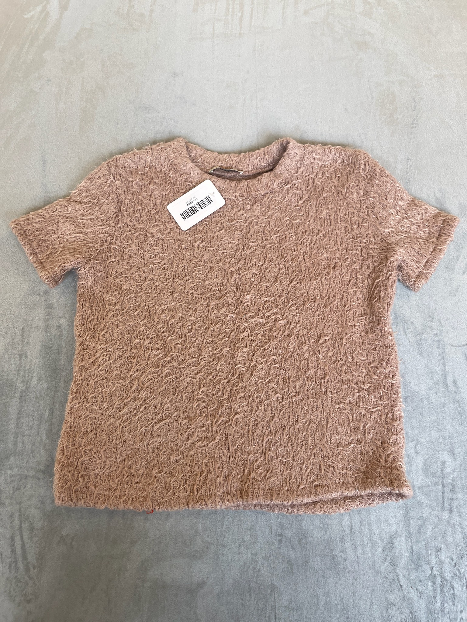 ZARA TRF Dusty Pink Eyelash Knit Short Sleeve Top