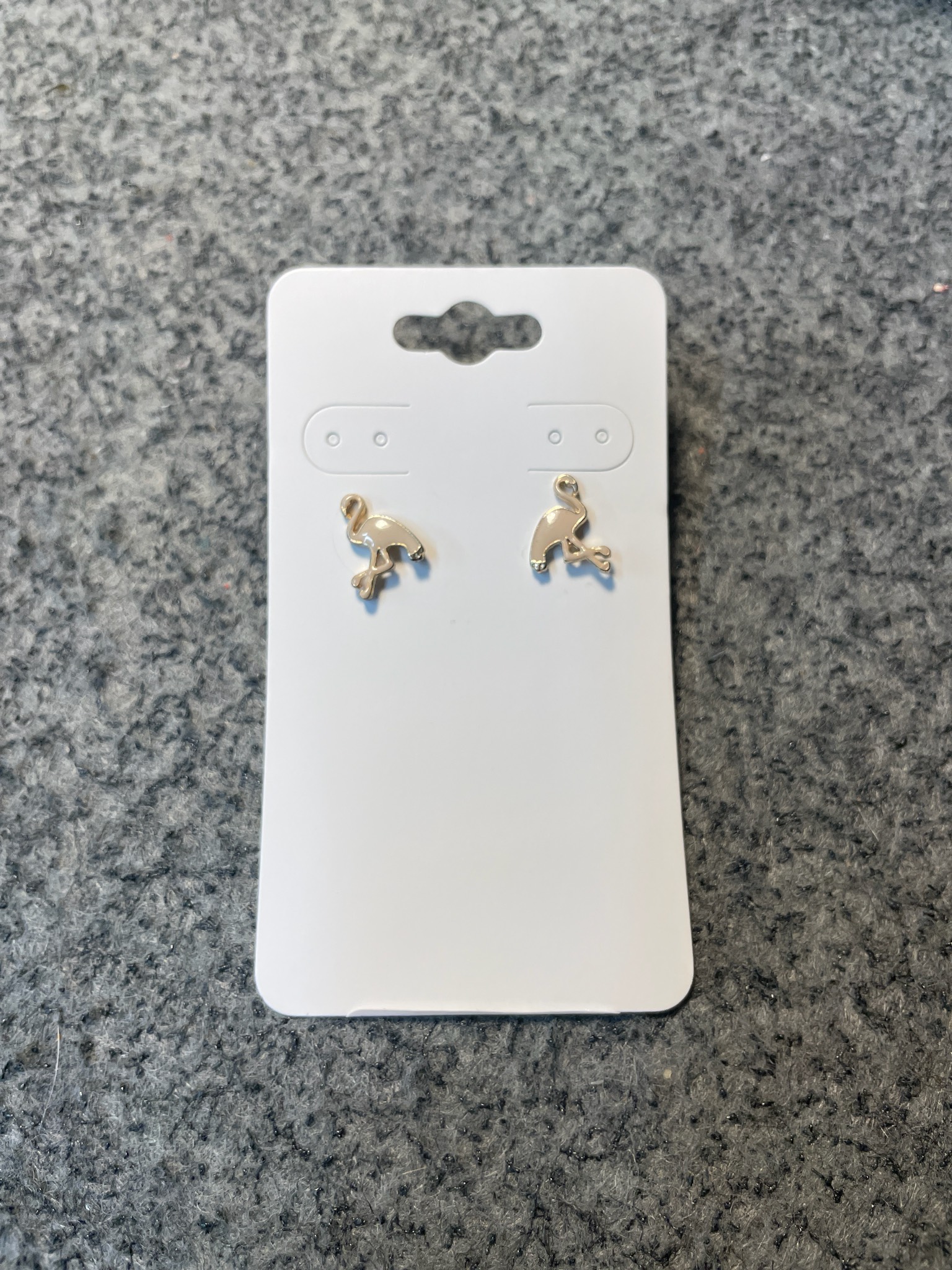 Gold Tone Enamel Flamingo Stud Earrings