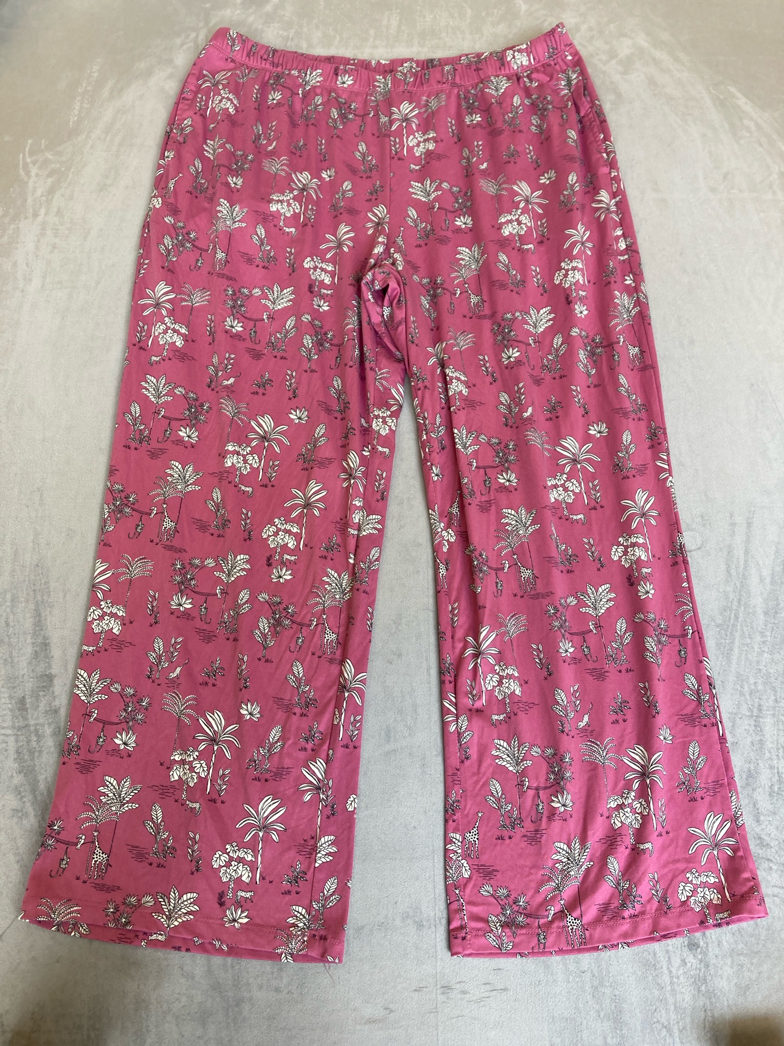 Magenta Tropical Print Recycled Polyester Blend Pajama Pants Size XL (16-18)