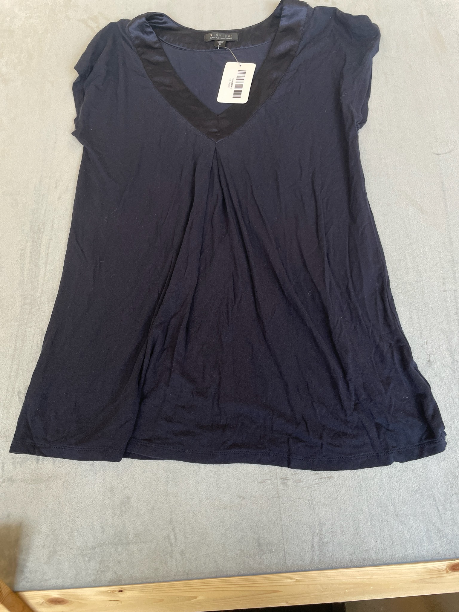Carole Hochman Navy Knit V-Neck Top Size S