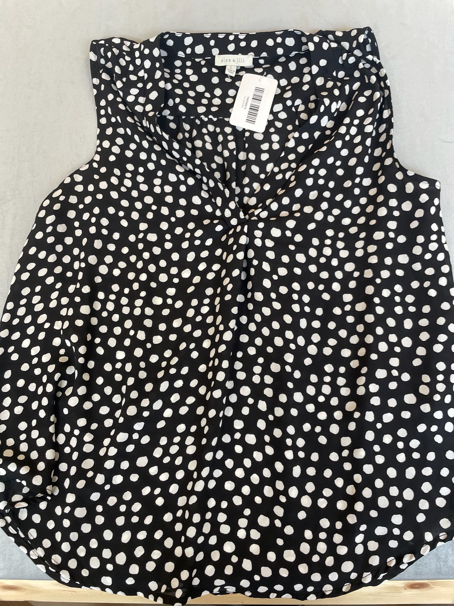 alex & lili Black and White Polka Dot Sleeveless Blouse Size L