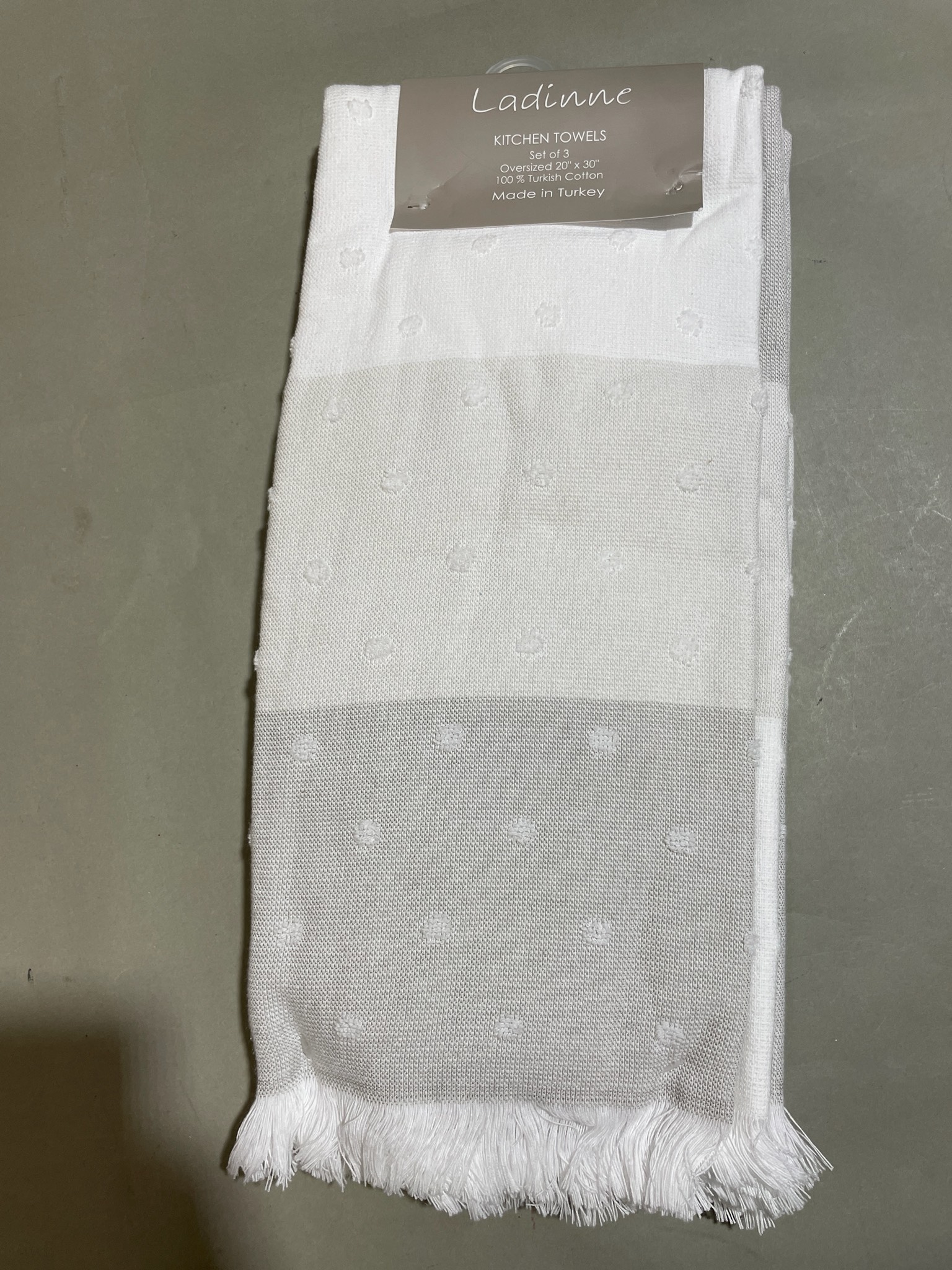 Ladinne White Cotton Fringed Kitchen Towels Size 20" x 30"