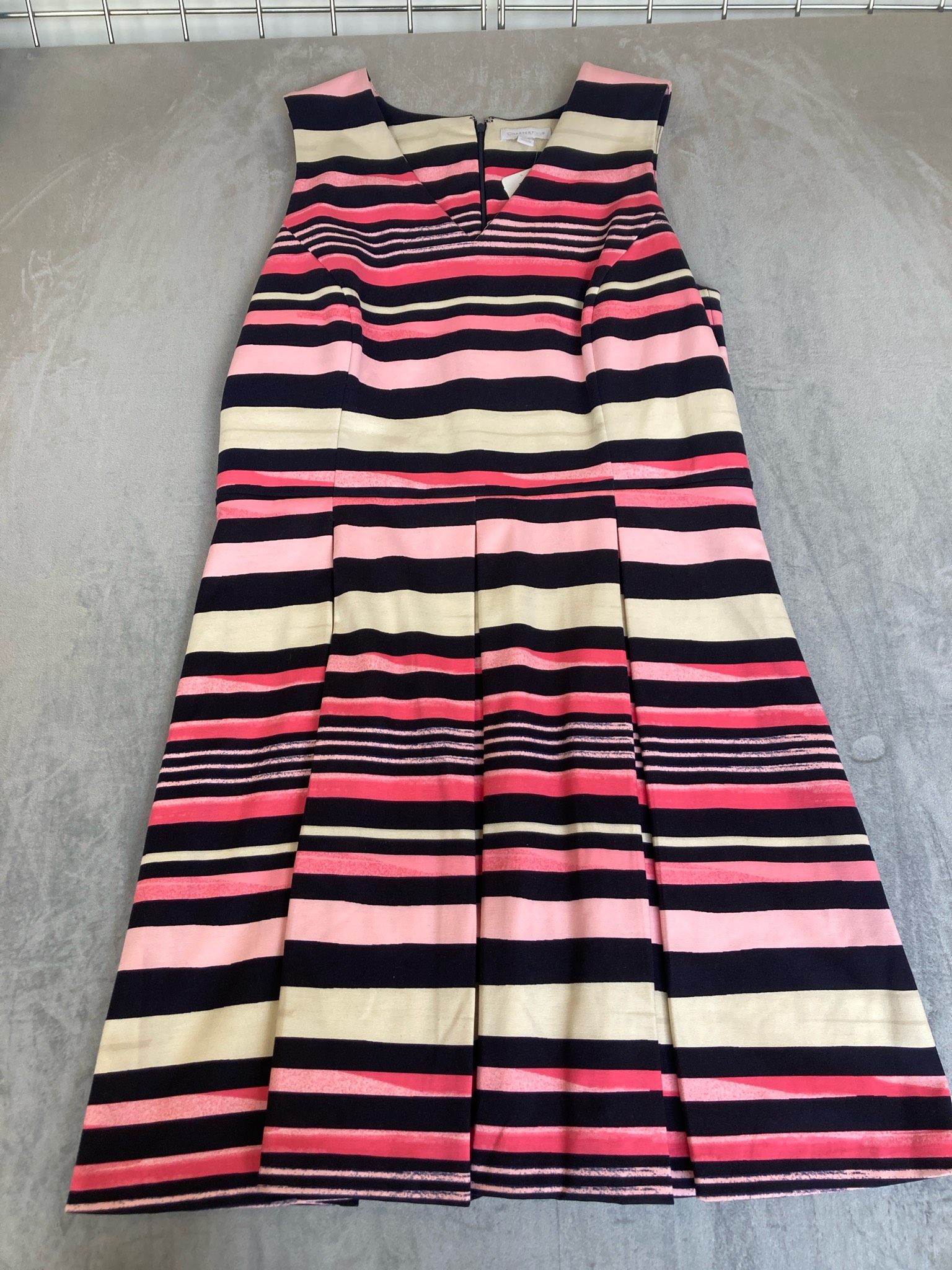 Charter Club Navy Pink Striped Polyester-Spandex Dress Size L