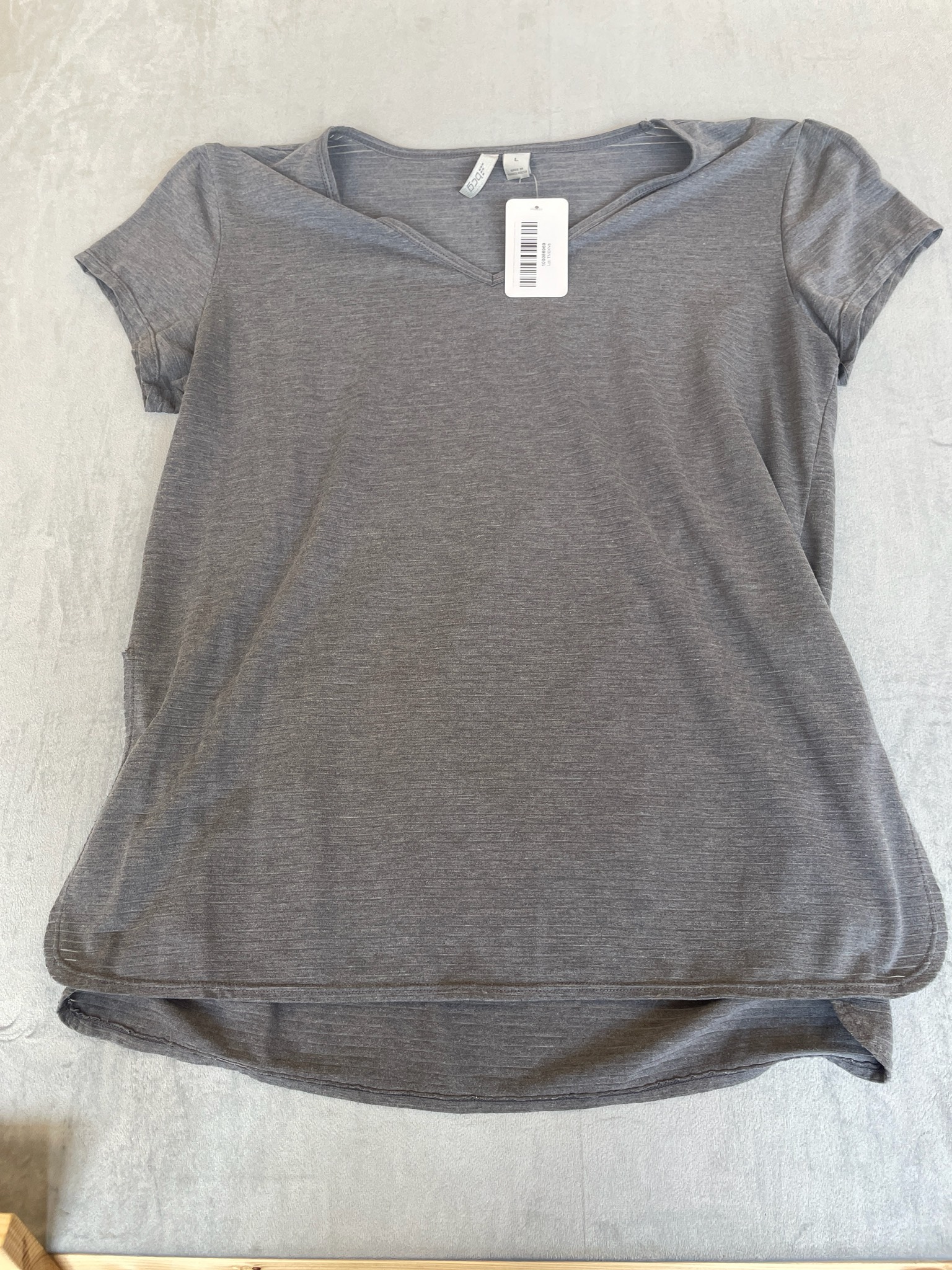 Heather Grey Lightweight Knit V-Neck Top Size L