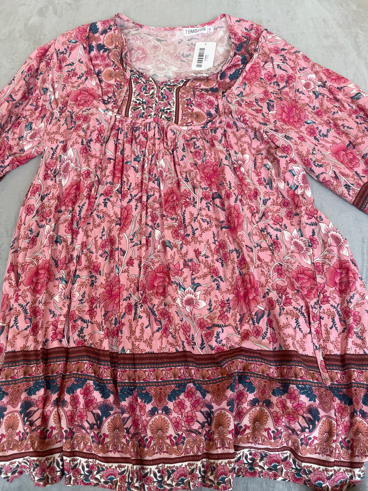 TEMOFON Pink Floral Lightweight Woven Tunic Size XL