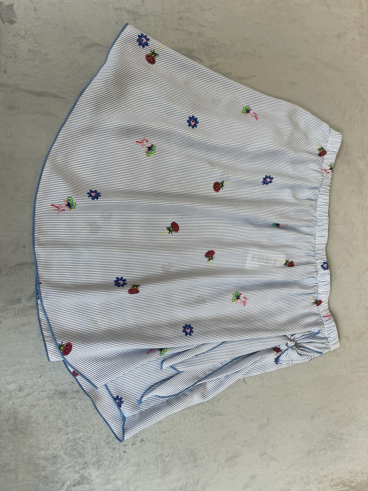 EVELYN White Blue Striped Lightweight Woven Skirt