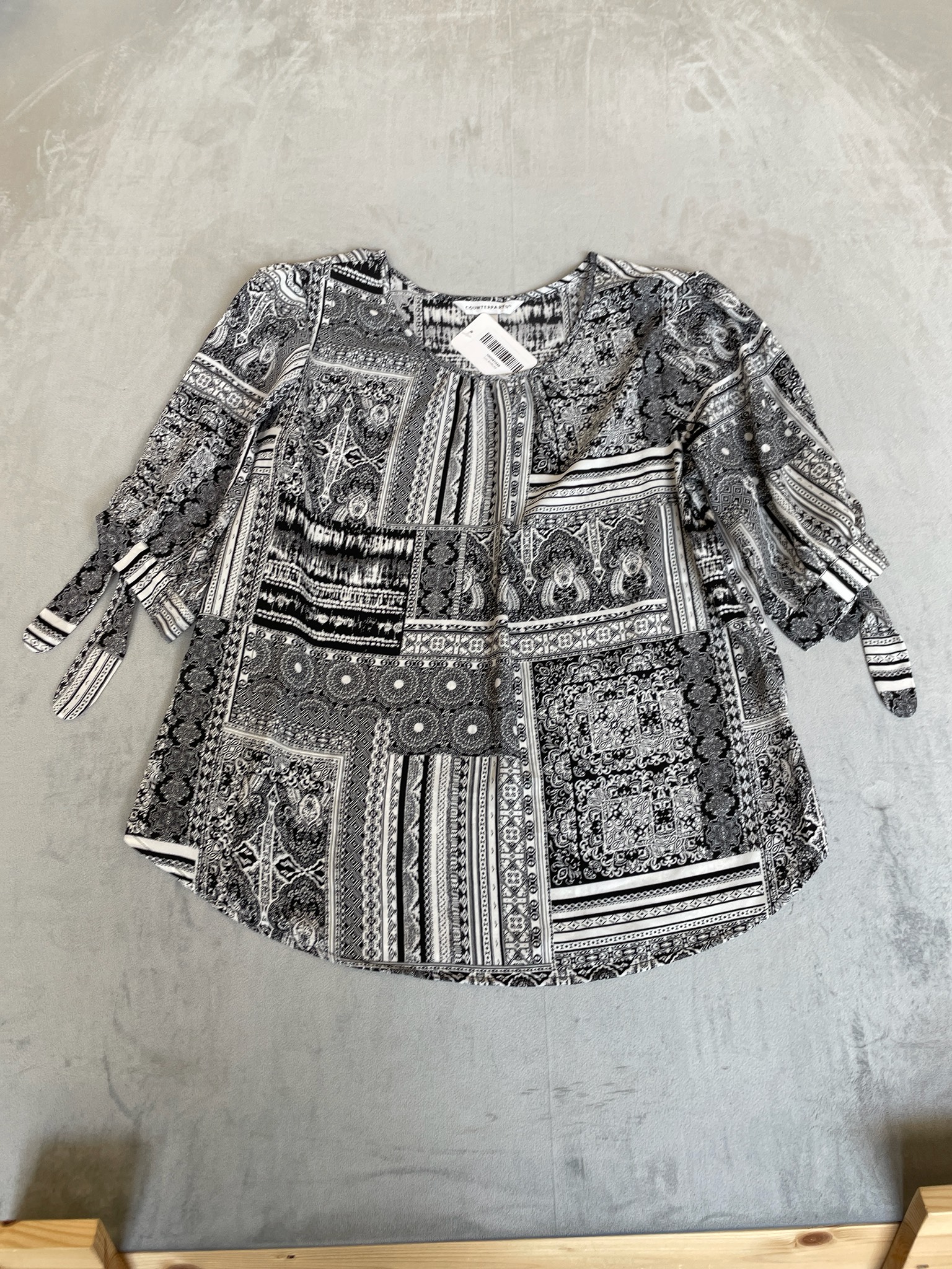 Counterparts Black and White Patchwork Lightweight Knit Tunic Size M
