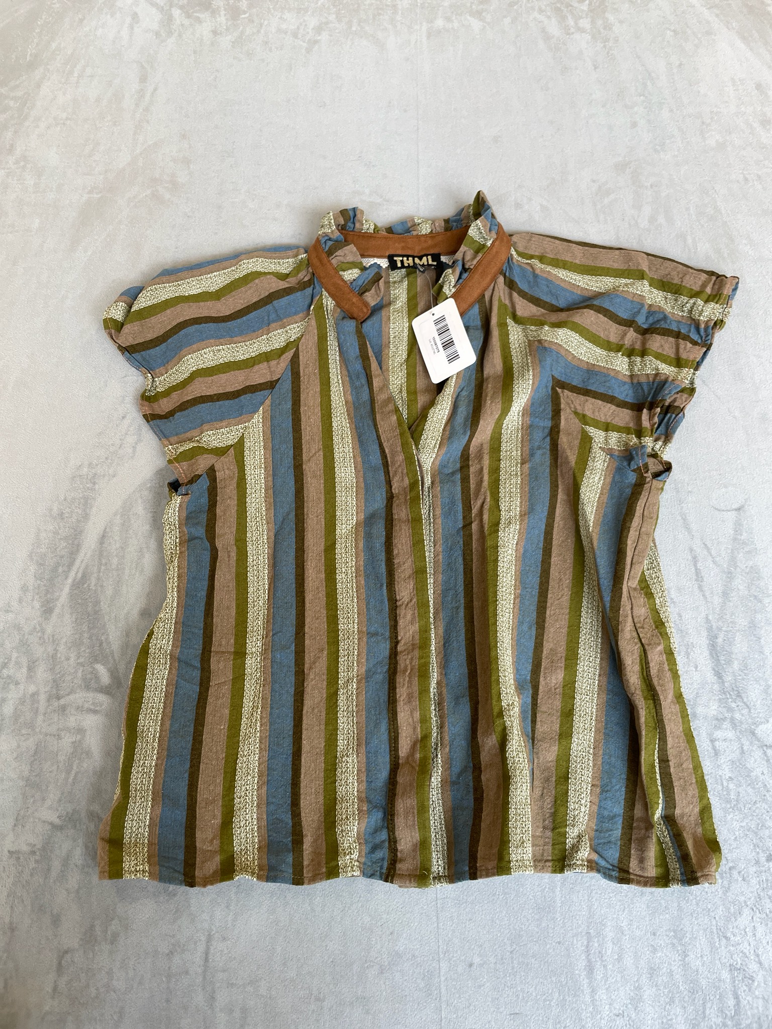 THML Olive Green Vertical Striped Woven Tunic Size S