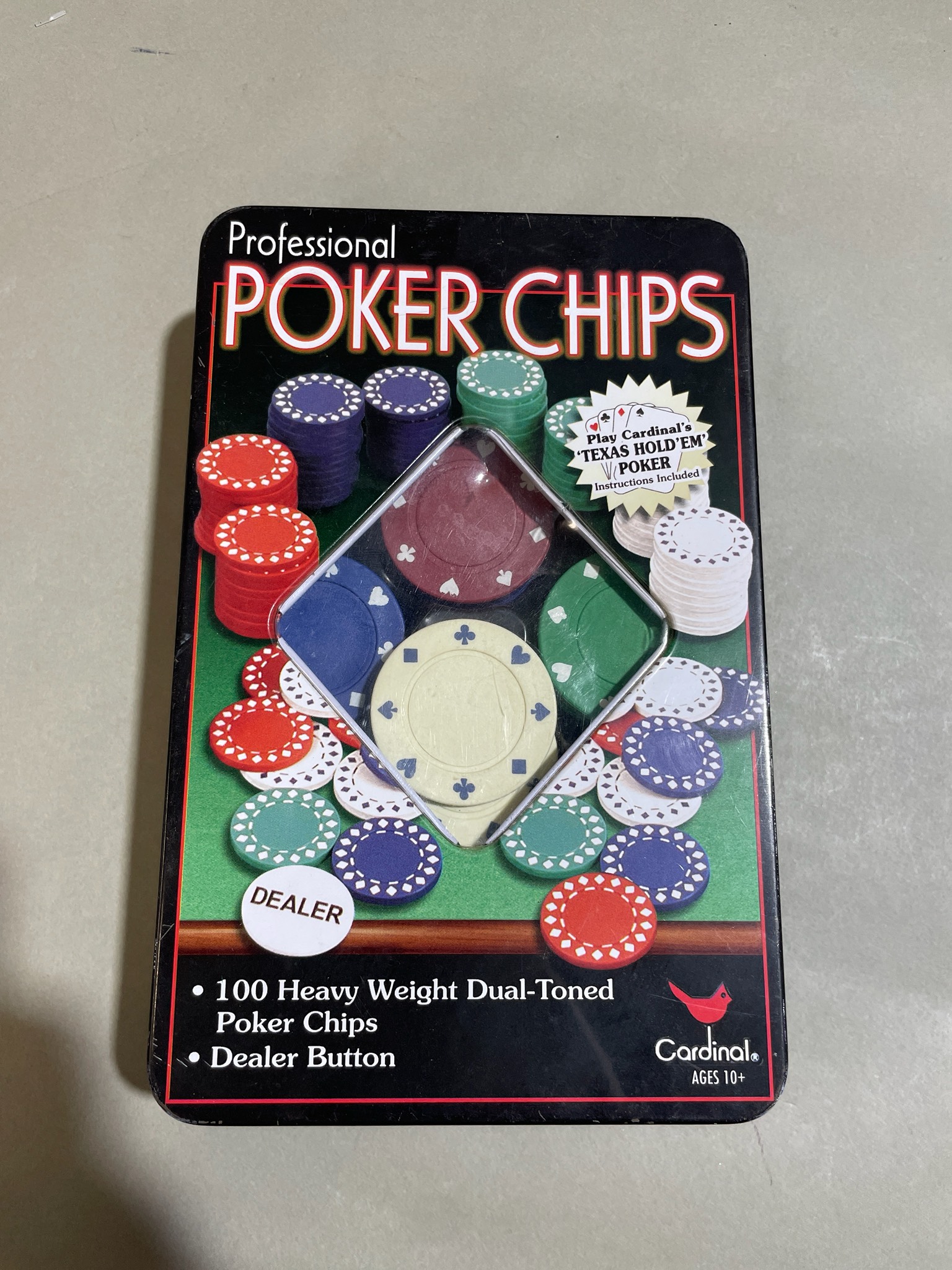 Cardinal Multicolor Tin Case Poker Chip Set Size 100 count