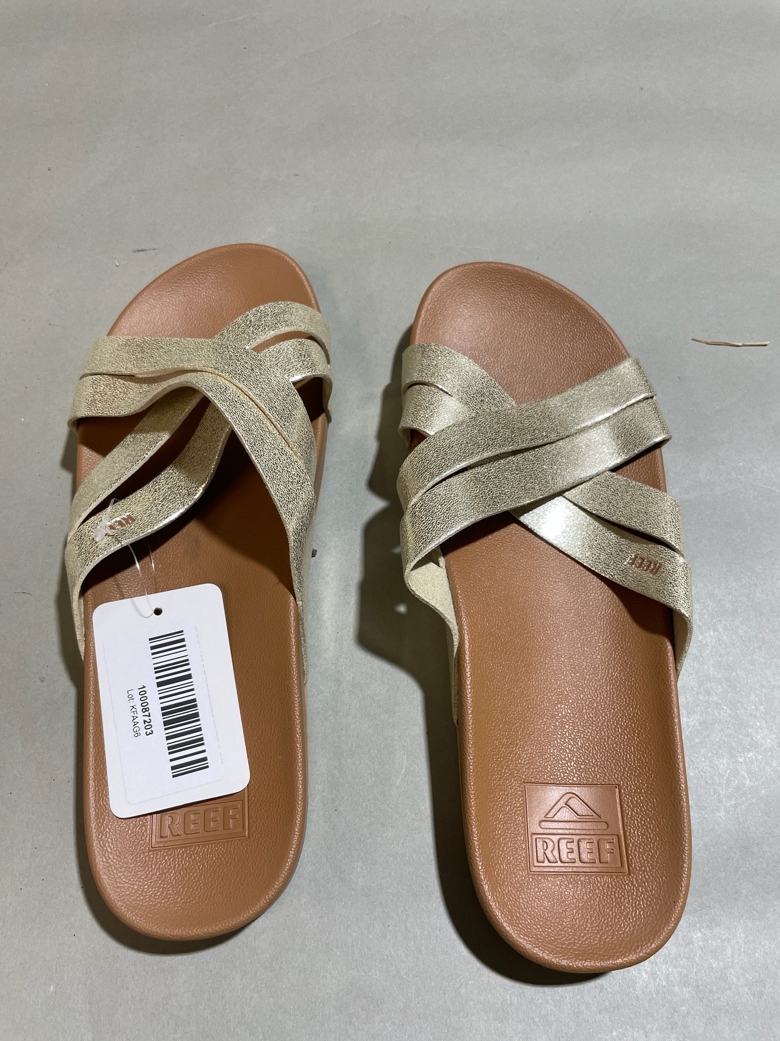 Reef Metallic Gold Criss-Cross Slide Sandals