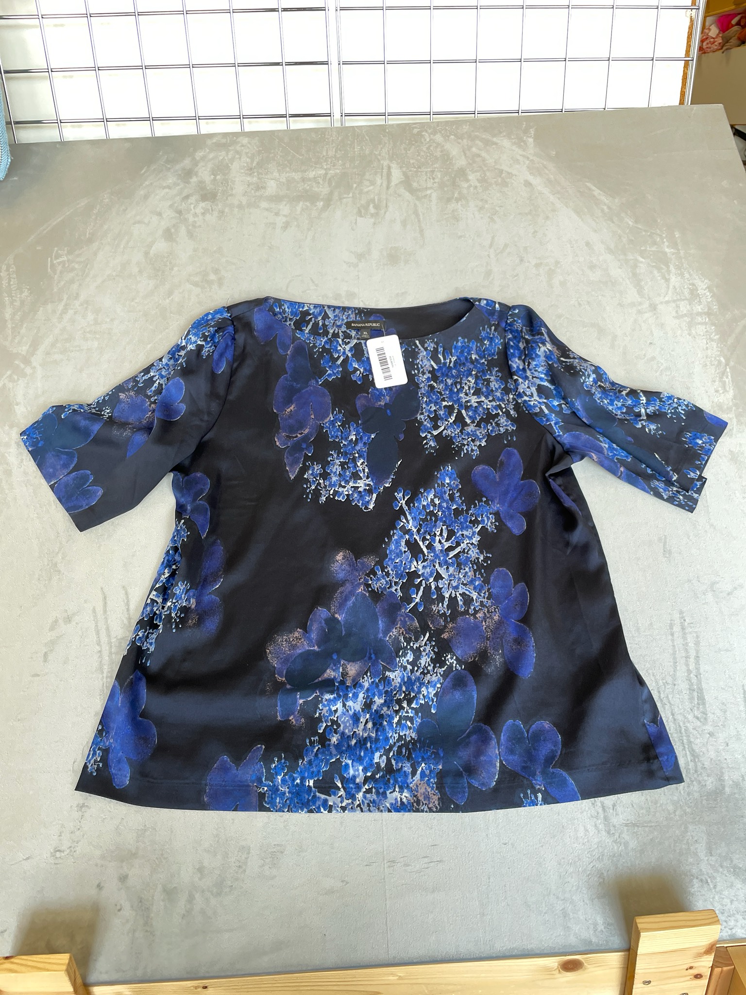 Banana Republic Black Royal Blue Floral Shift Dress Size XL