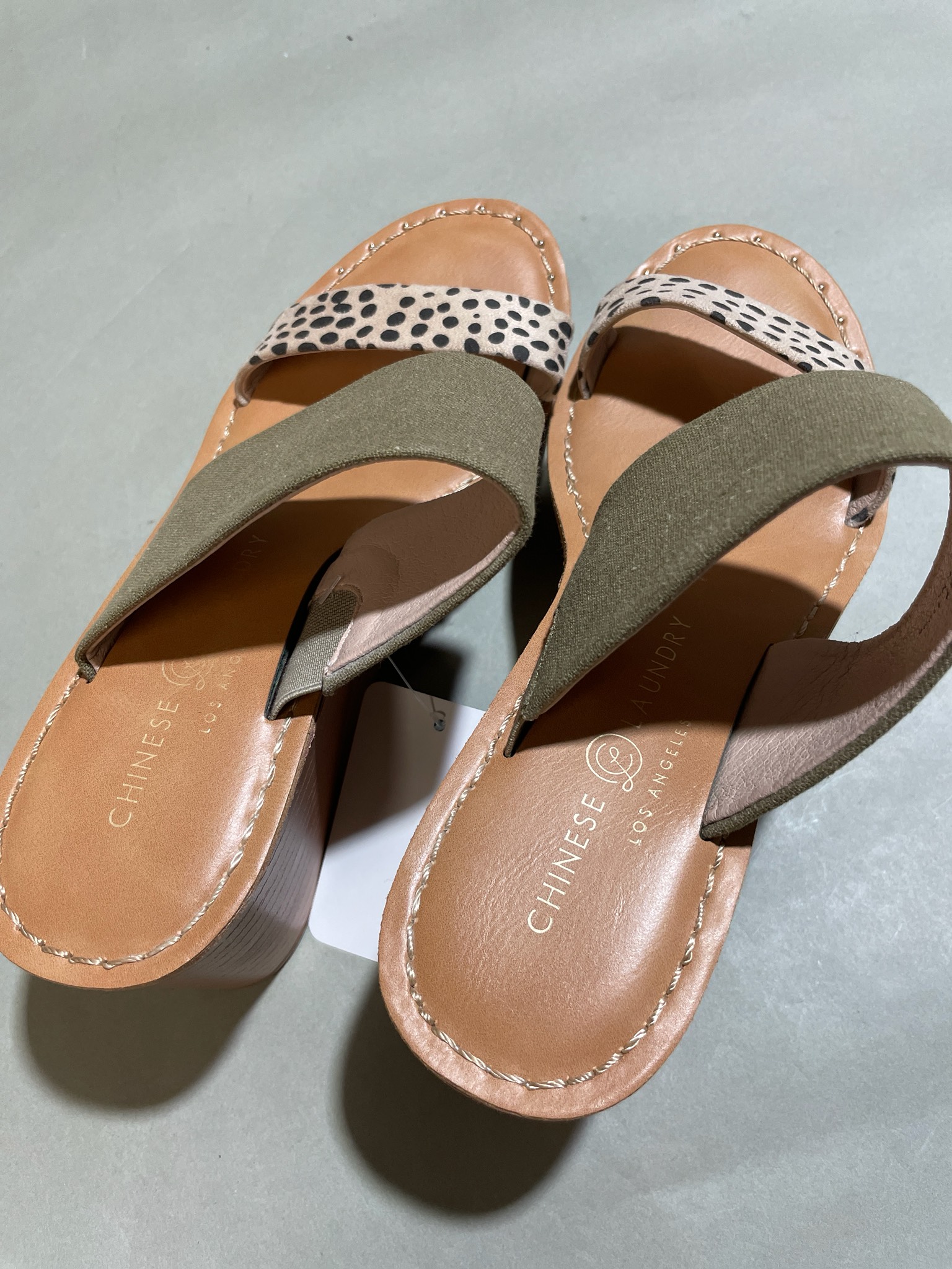 Chinese Laundry Olive Wedge Slide Sandals