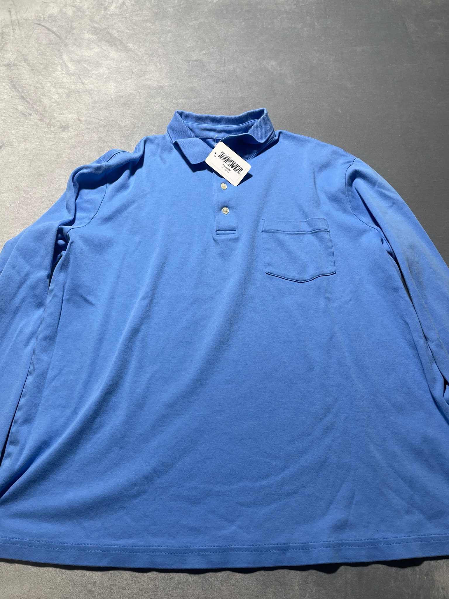 Lands' End Blue Supima Cotton Long Sleeve Polo Size XL
