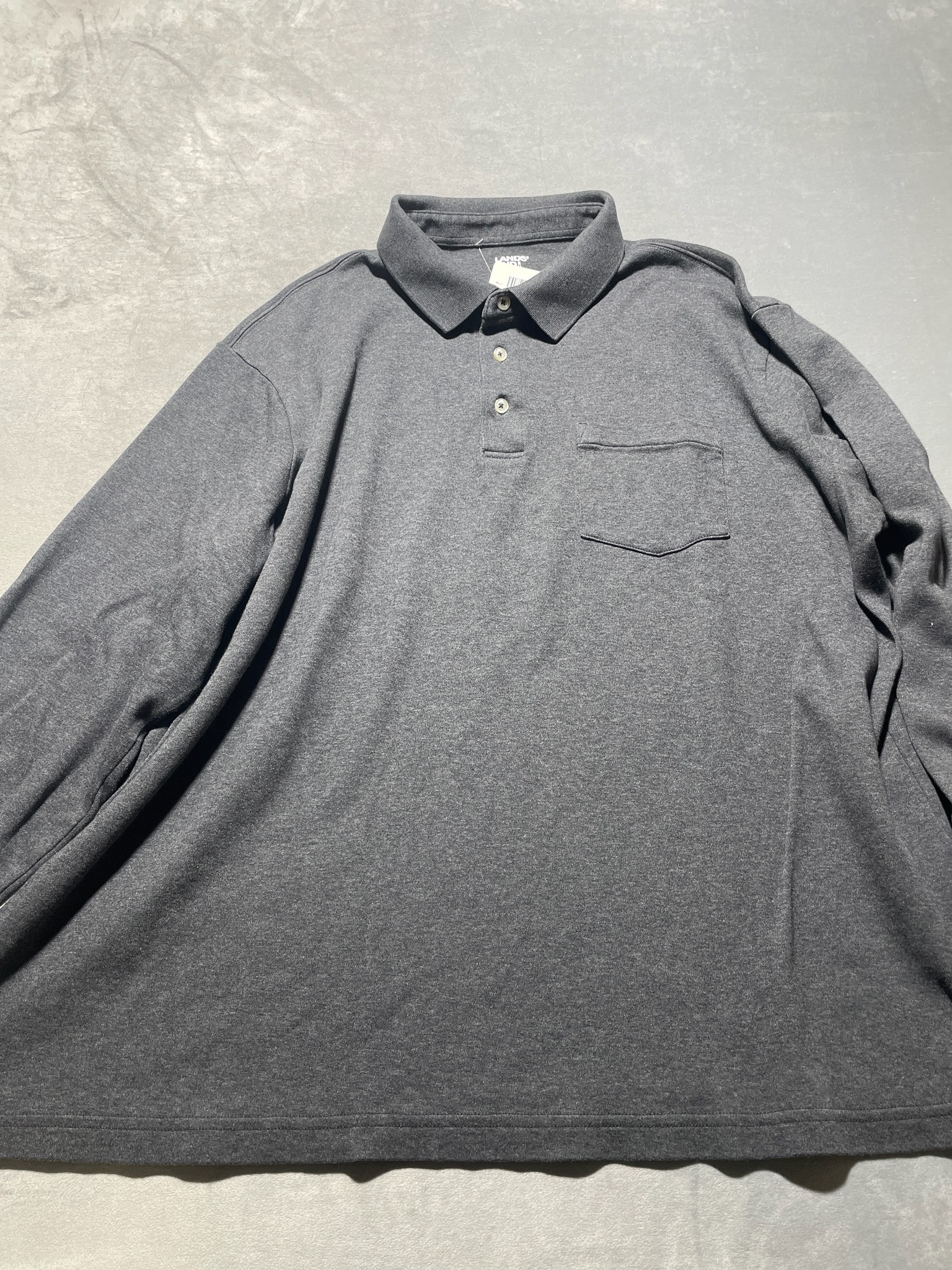 Lands' End Charcoal Heather Cotton Long-Sleeve Polo Shirt Size XXL