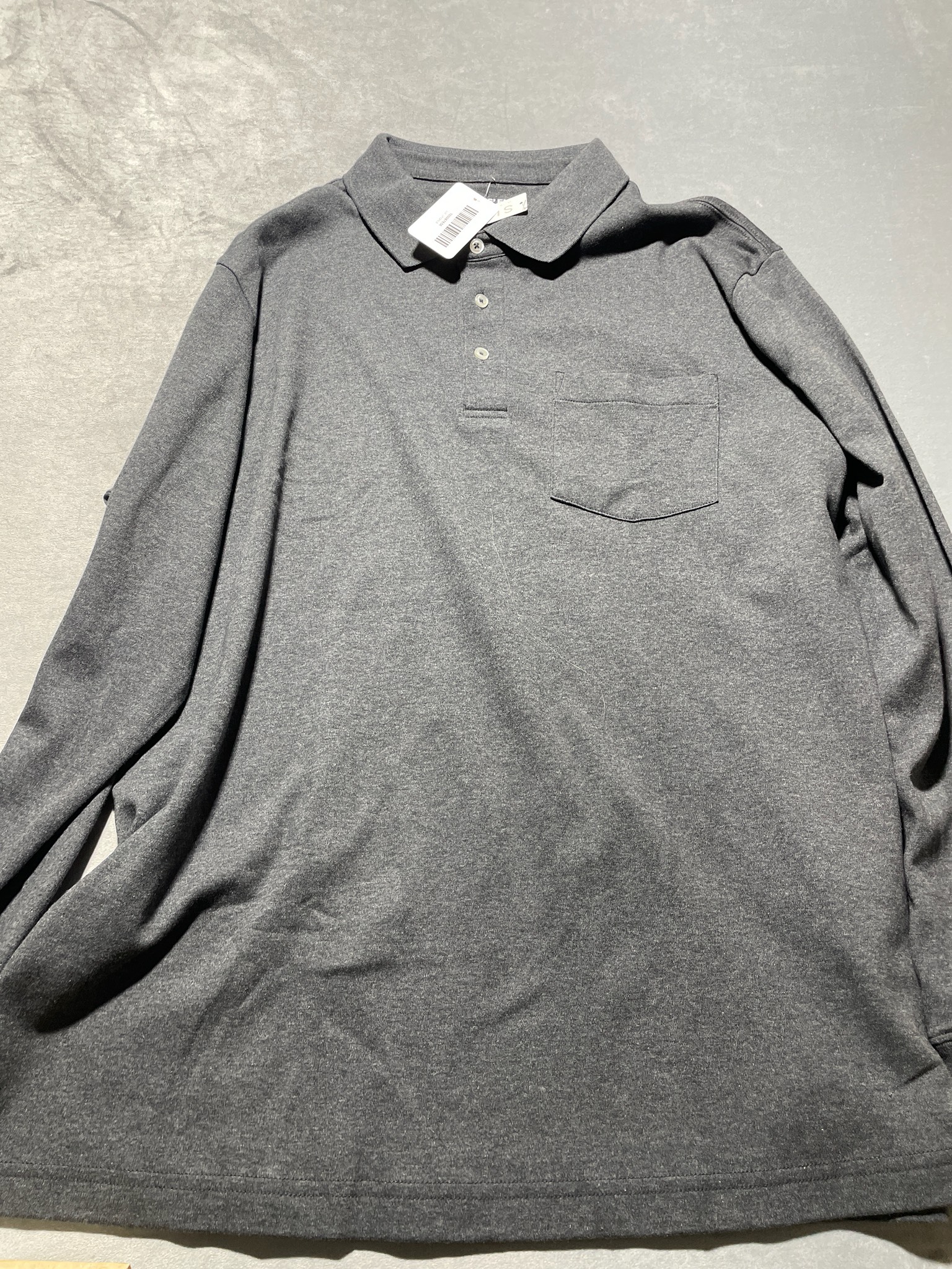 Lands' End Charcoal Heather Cotton Long-Sleeve Polo Size XXL (50-52)