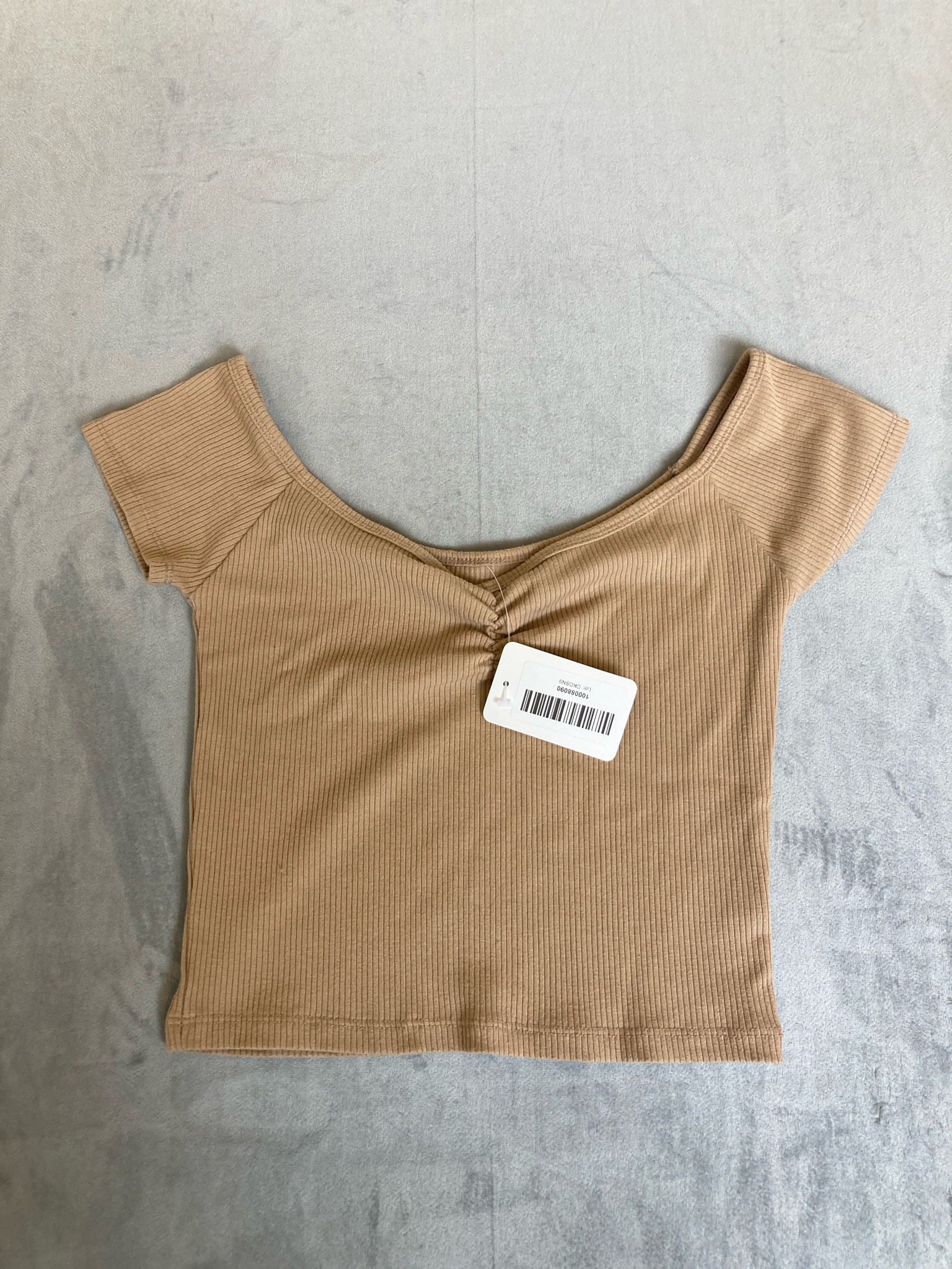 American Eagle Tan Ribbed Knit Short-Sleeve Top Size Medium