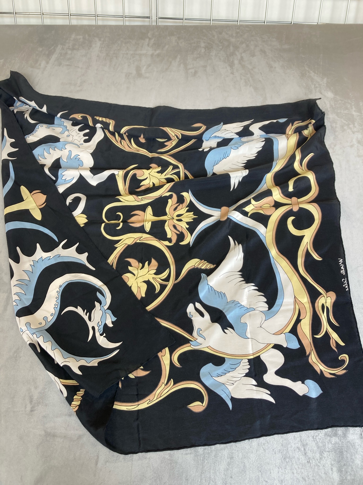 Winter Silks Black Printed Silk Scarf