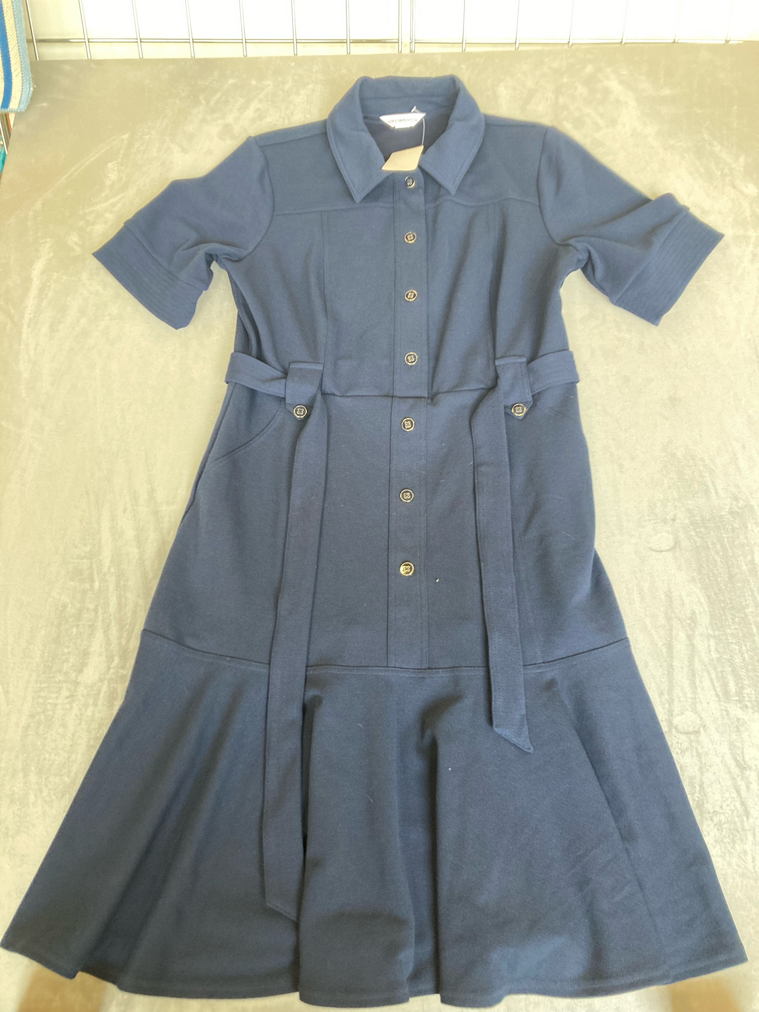Liz Claiborne Navy Knit Shirt Dress Size M