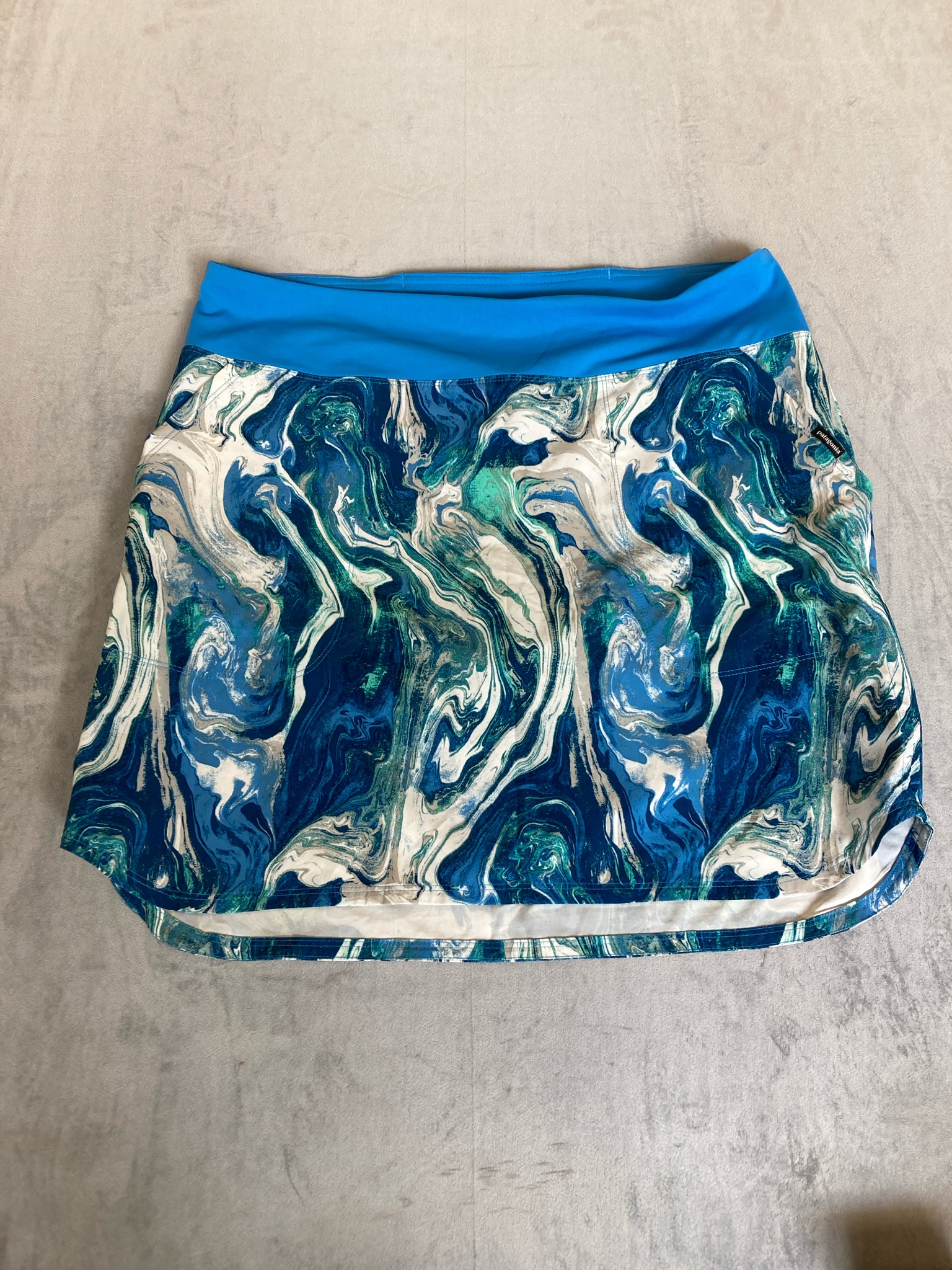 Patagonia Blue Teal Marbled Polyester Skirt Size L