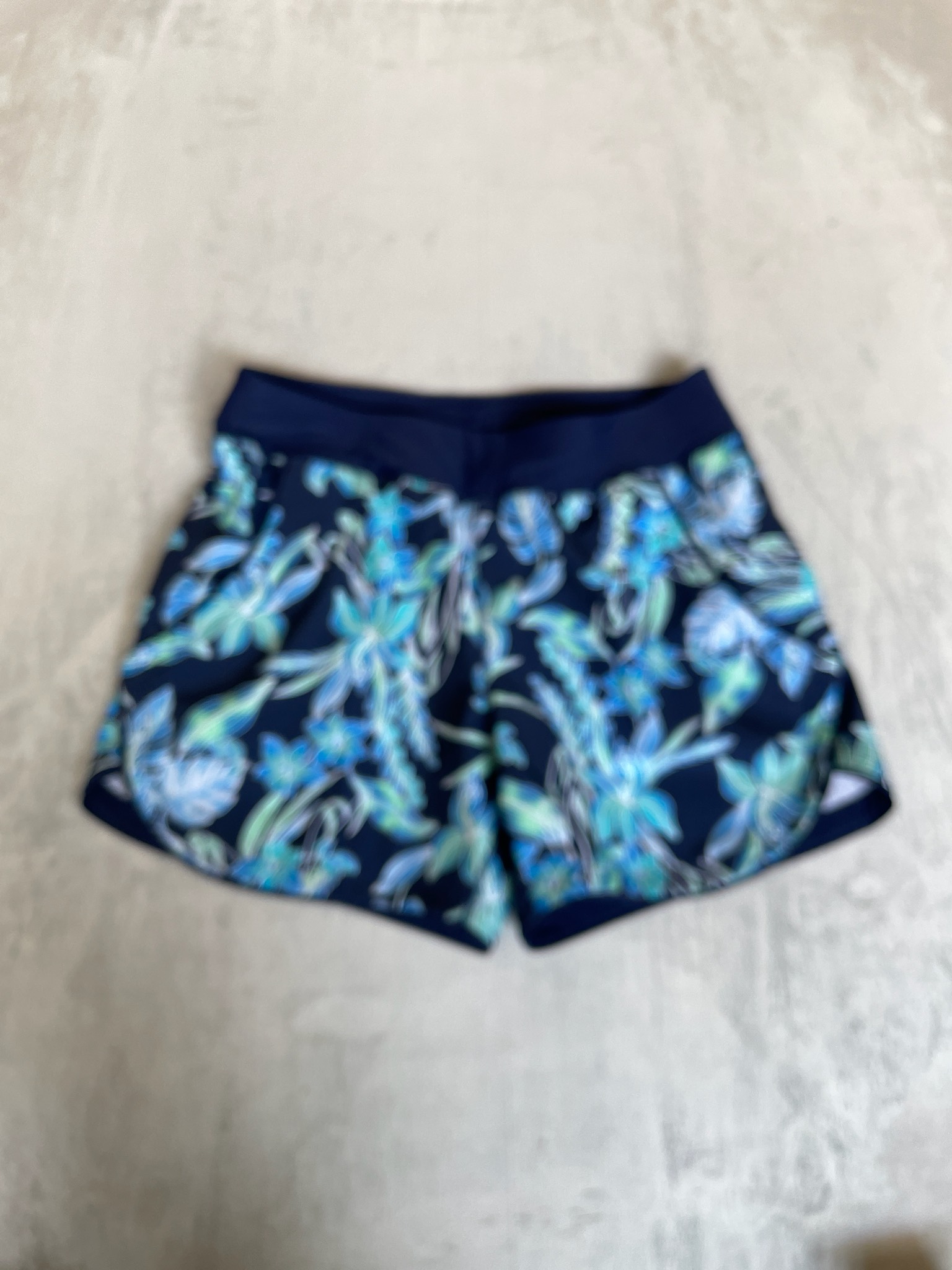 Lands' End Navy Floral Polyester-Blend Shorts Size 12