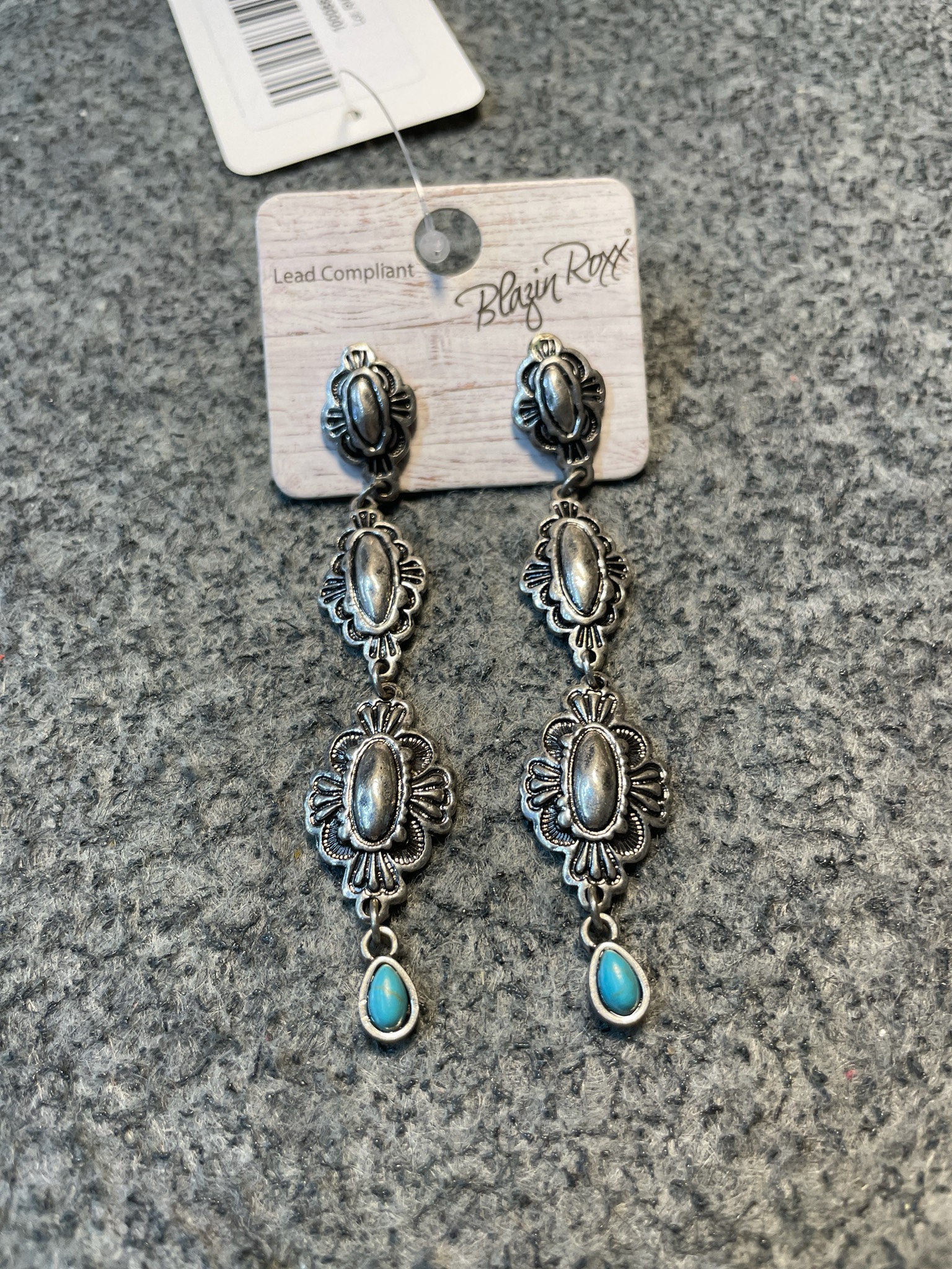 Blazin Roxx Silver Tone Turquoise Teardrop Dangle Earrings