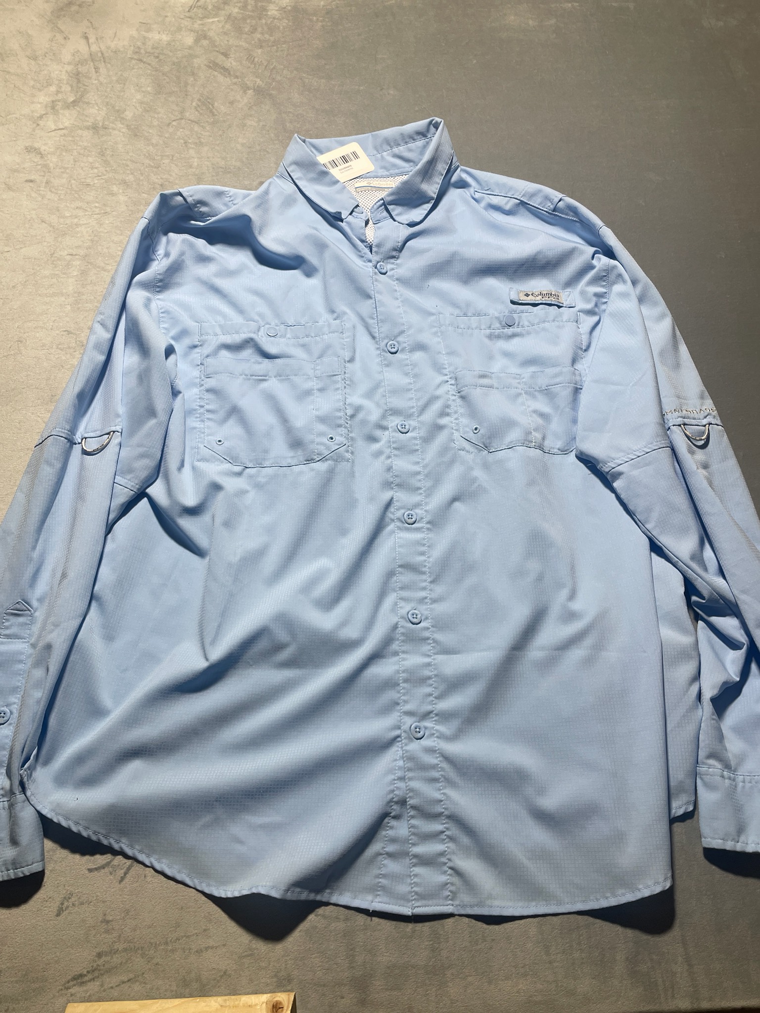 Columbia Light Blue Polyester Long Sleeve button up Shirt Size XL