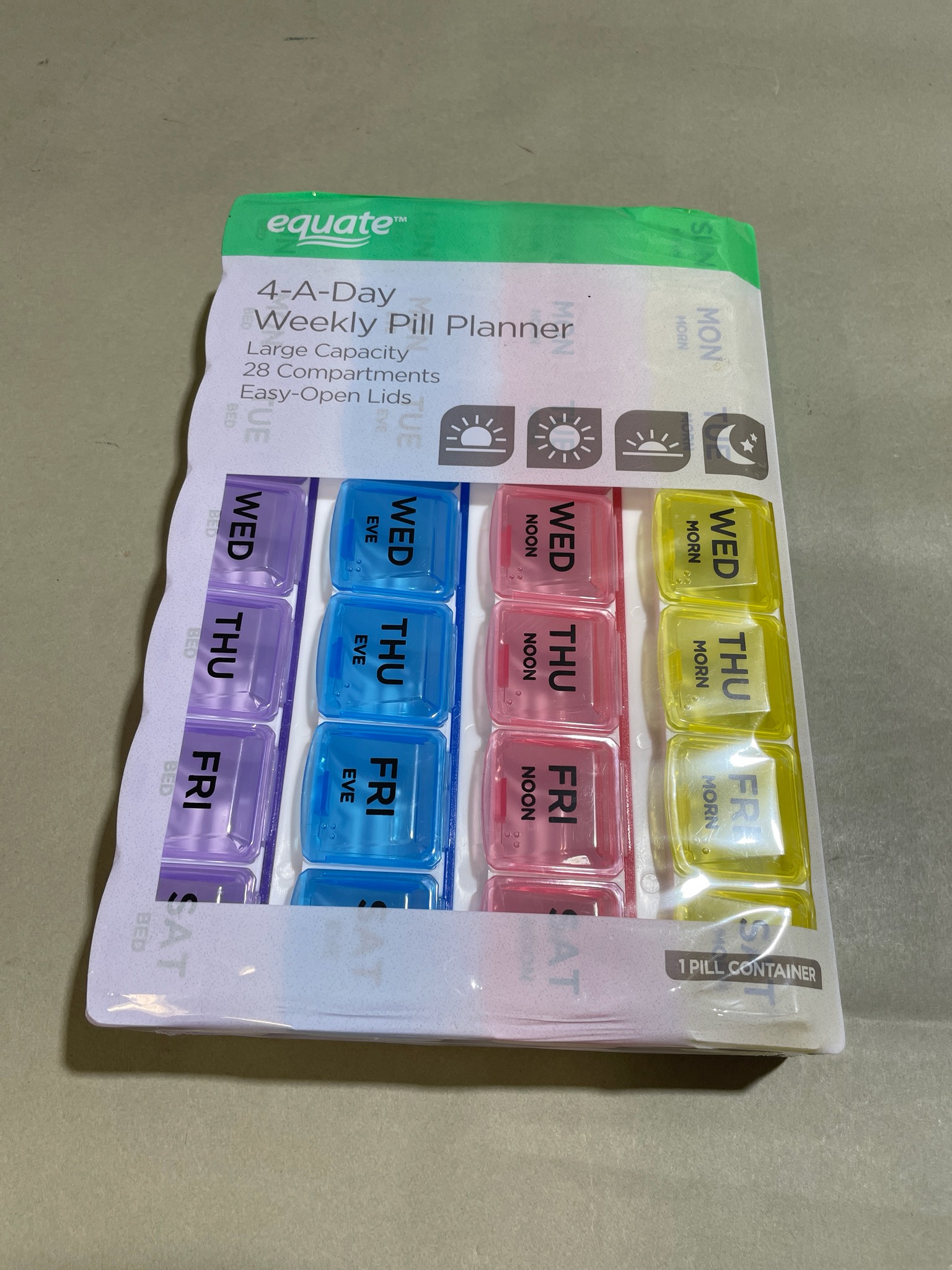 Equate Multicolor 28-Compartment Weekly Pill Planner Size 28 compartments