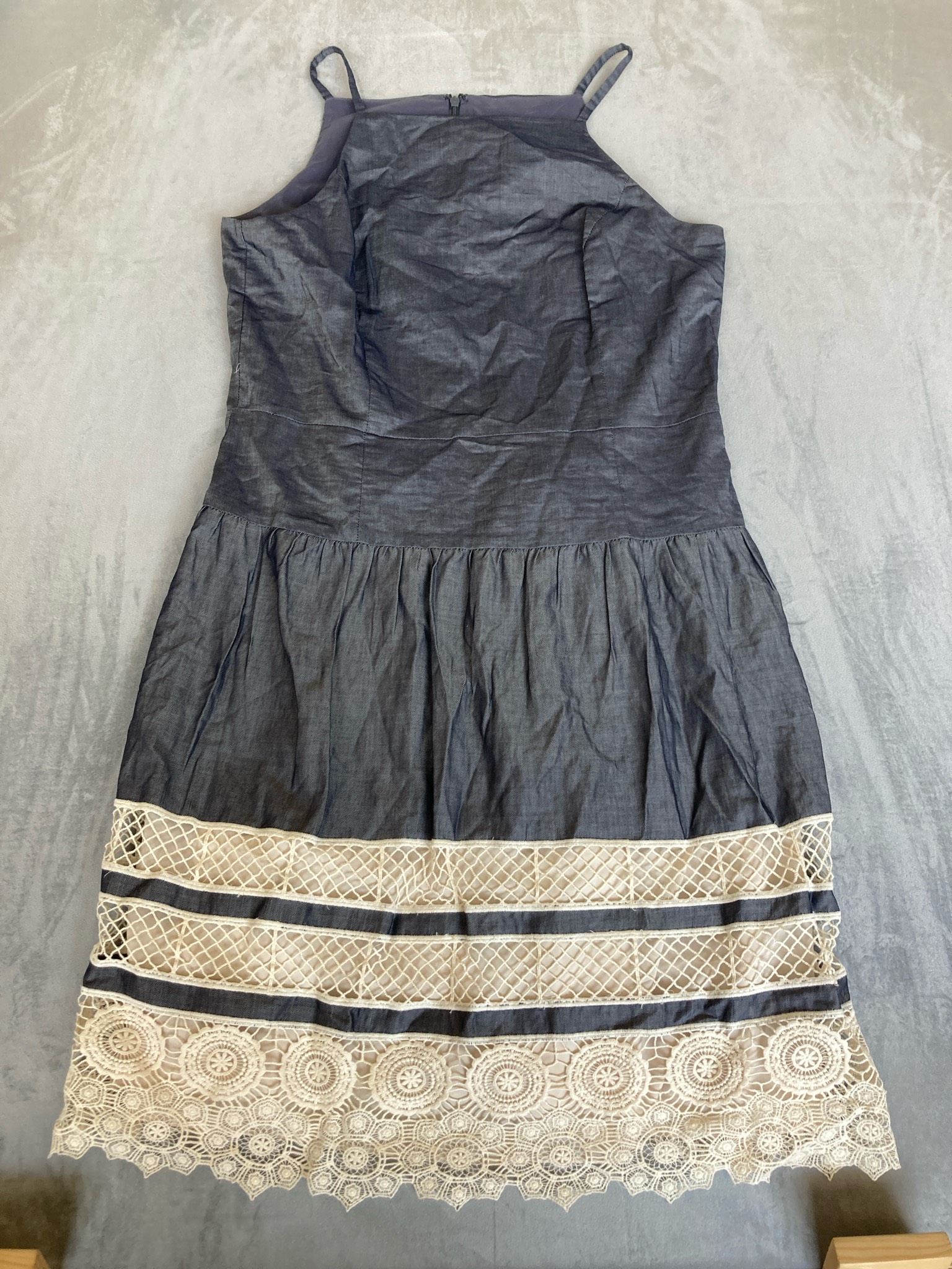 Ann Taylor Dark Blue Chambray Dress Size Size 14