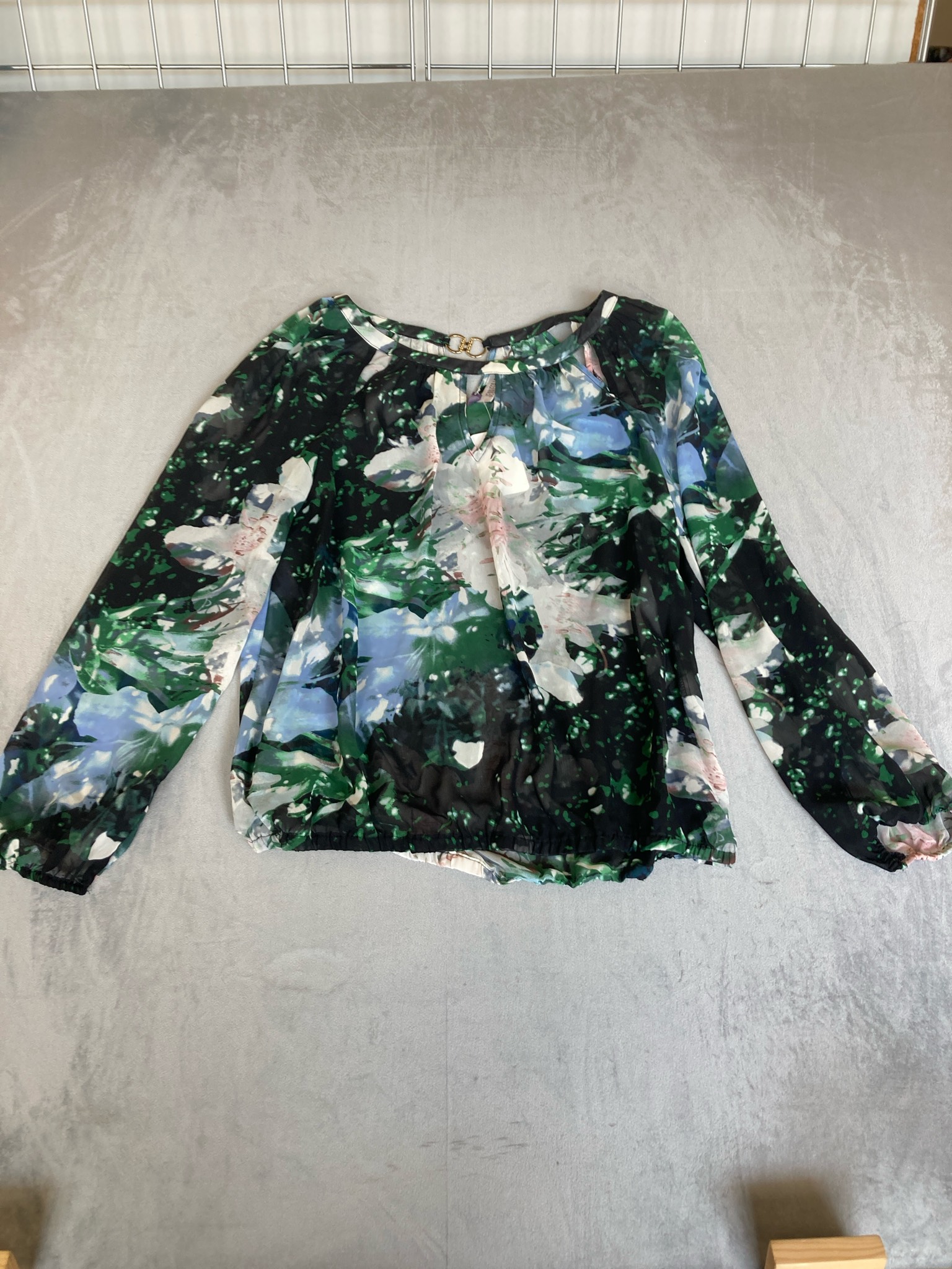 J.CREW Green Floral Sheer Blouse Size M