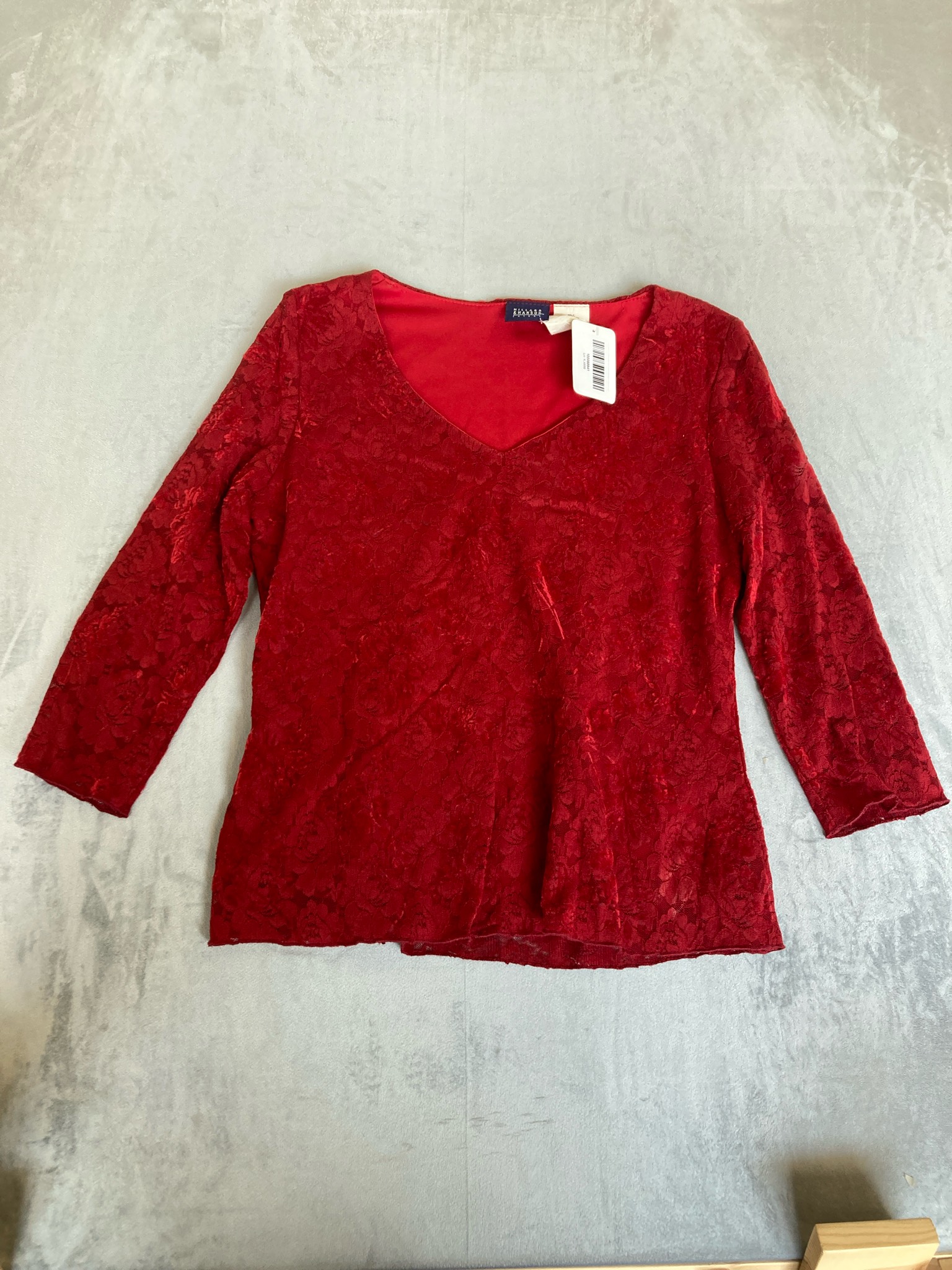 Hillard & Hanson Red Flocked Velvet Tunic Top