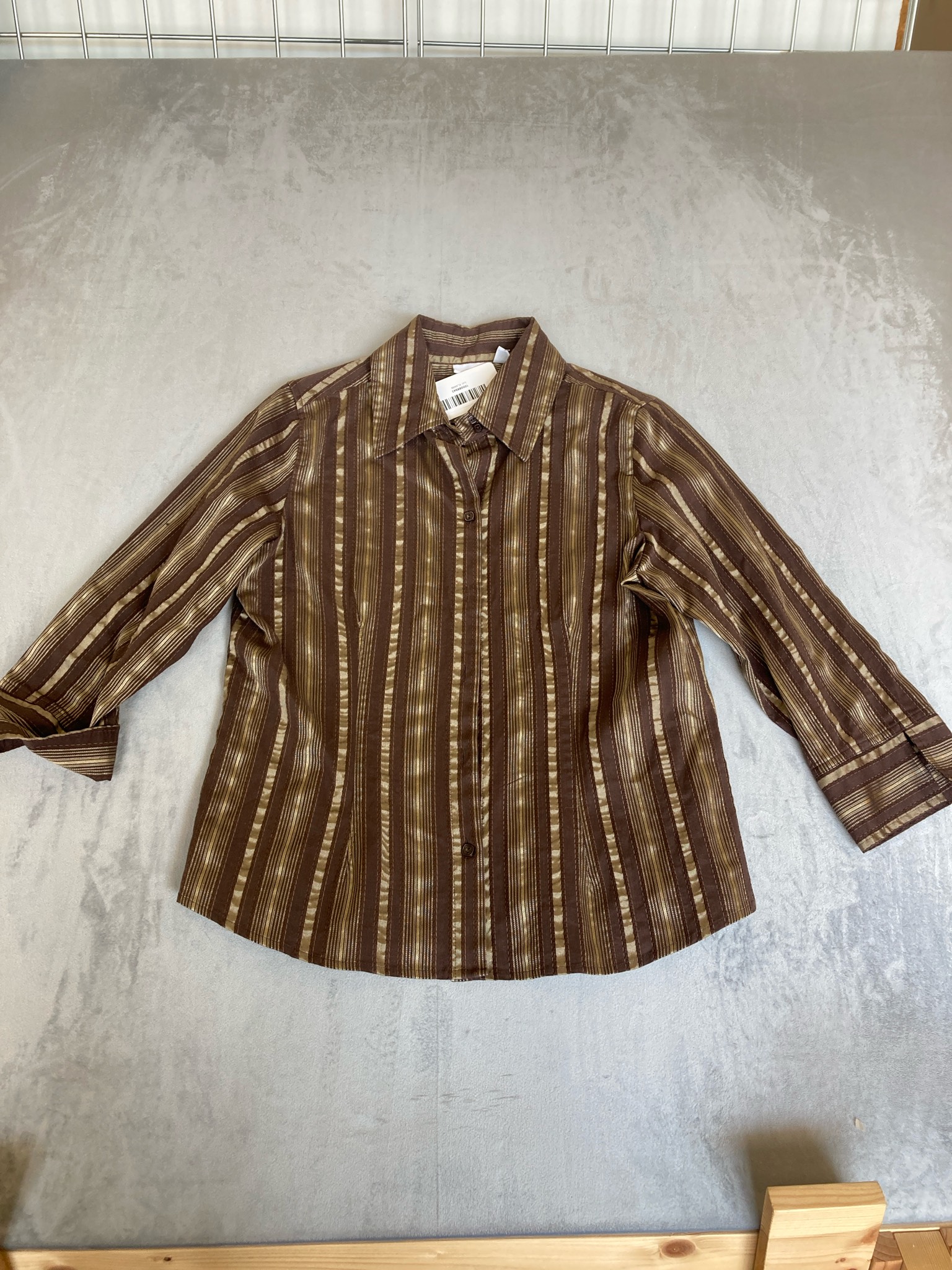 apt.9 Brown Gold Striped Woven Blouse Size M
