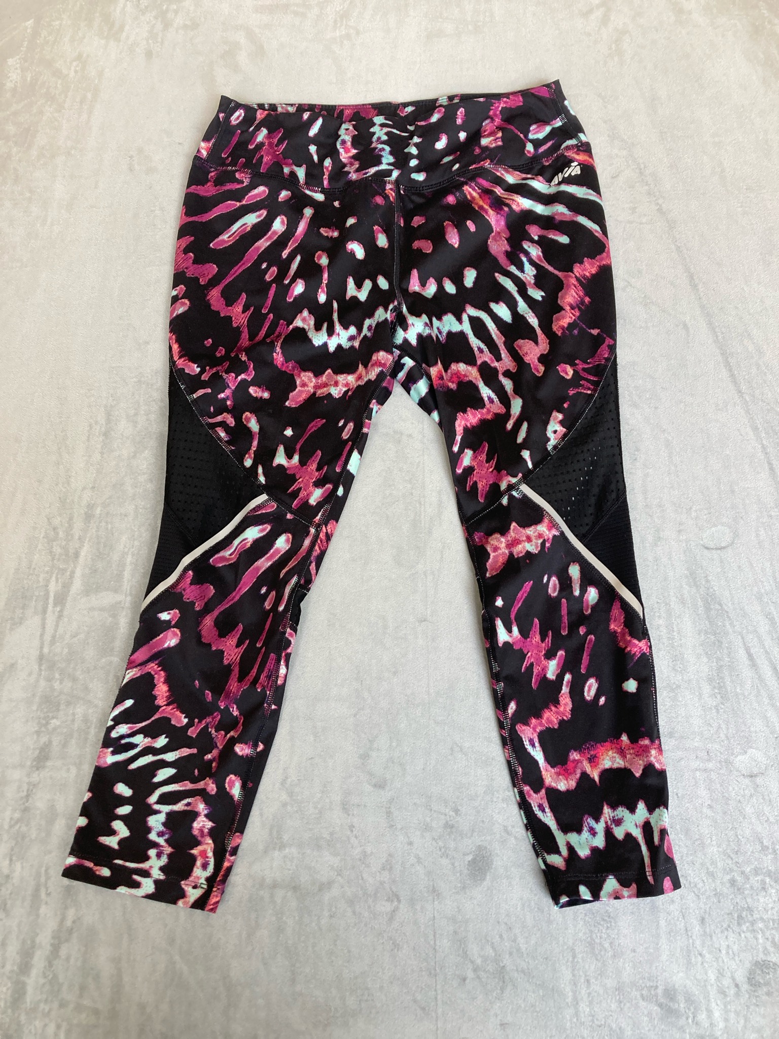 Avia Black Abstract Polyester-Spandex Leggings Size M (8-10)