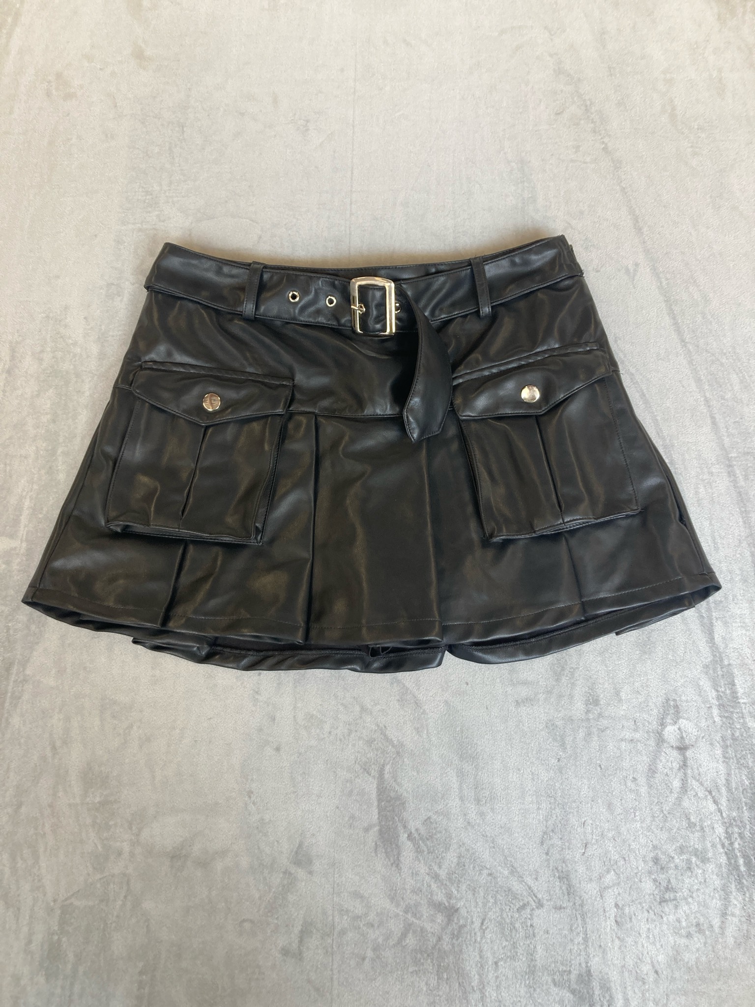French Kiss Black Faux Leather Mini Skirt Size L