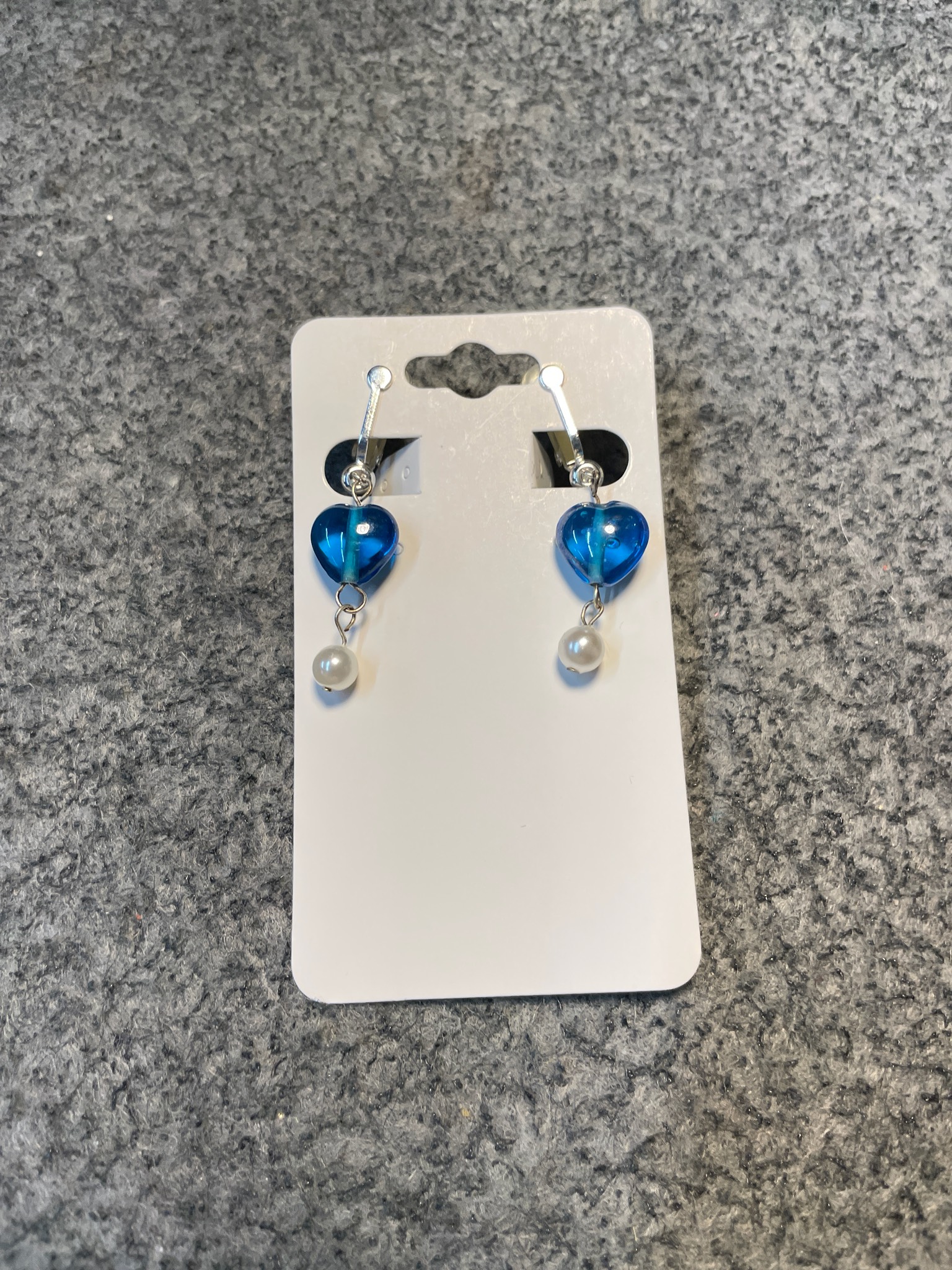 Blue Heart Drop Clip-On Earrings