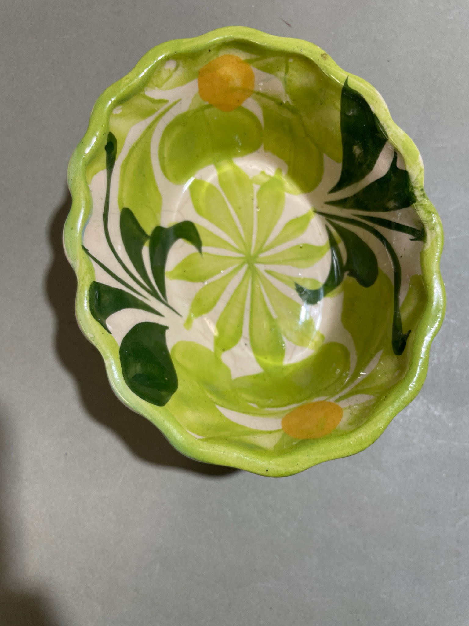 Lime Green Scalloped Ceramic Bowl