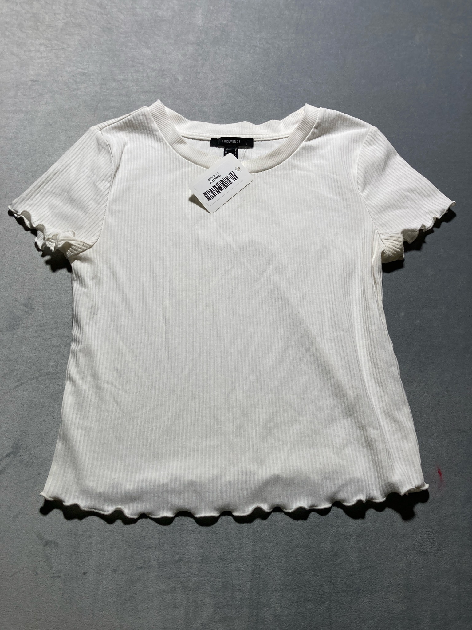 Forever 21 White Ribbed Short Sleeve Tee Size L