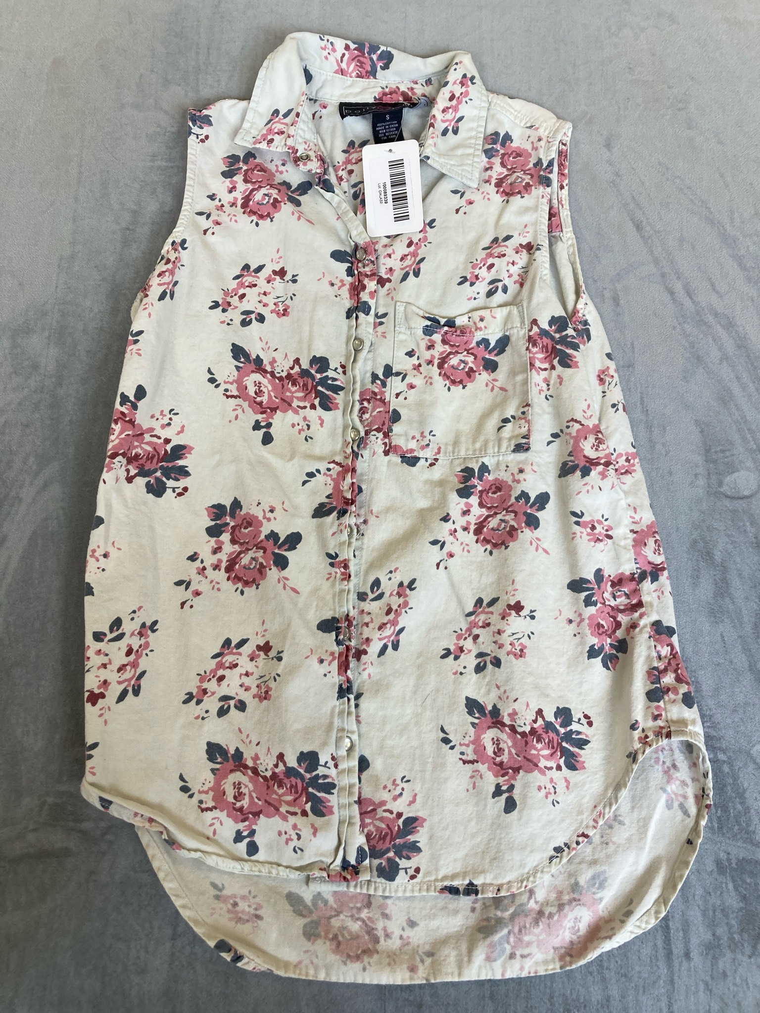 Polly & Esther Cream Floral Sleeveless Blouse Size S