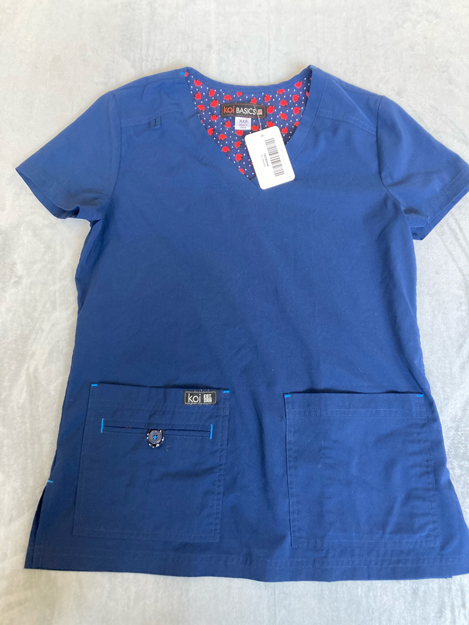 koi BASICS Blue V-Neck Scrub Top Size XXS