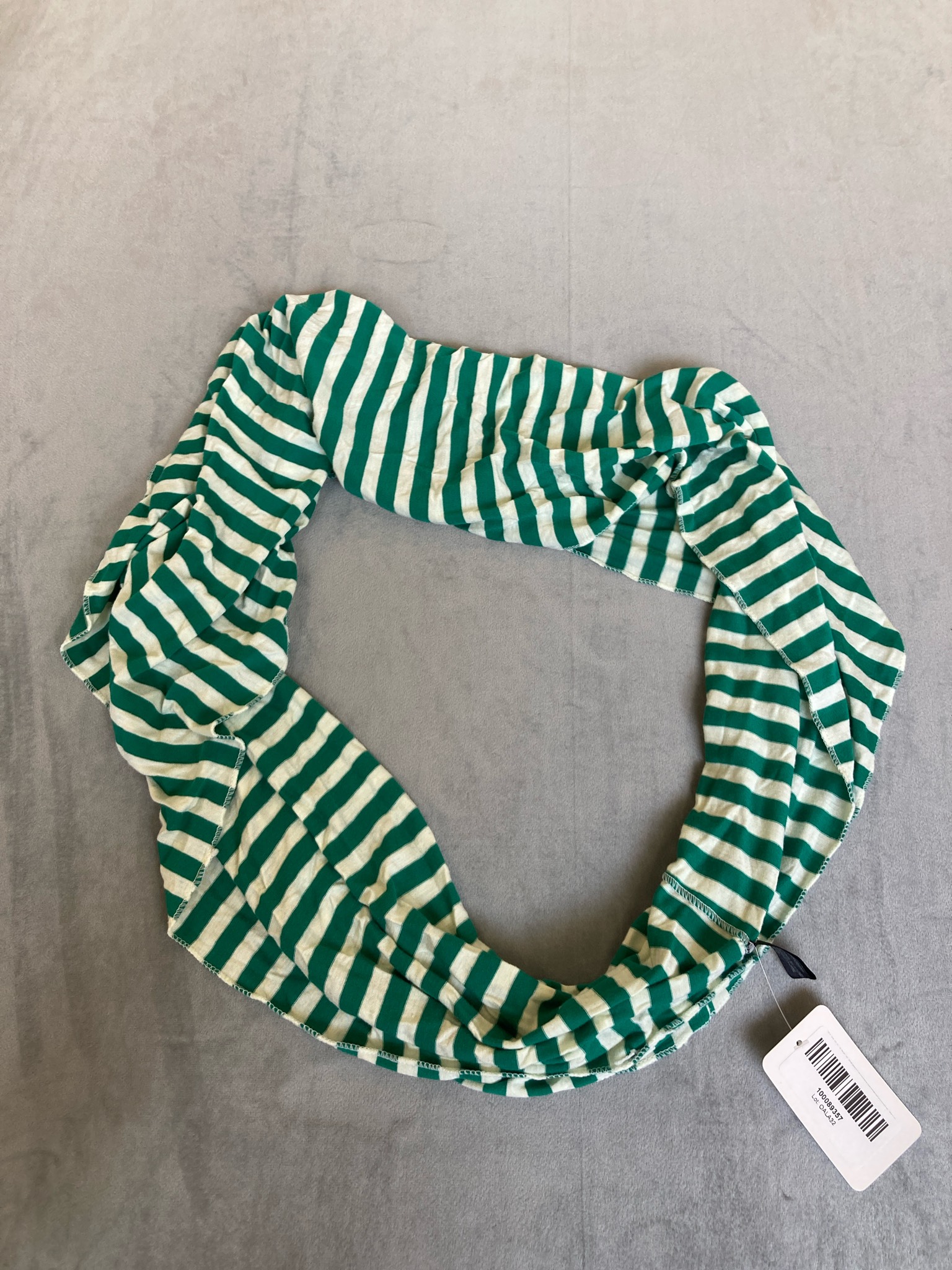 Green Off-White Striped Infinity Scarf