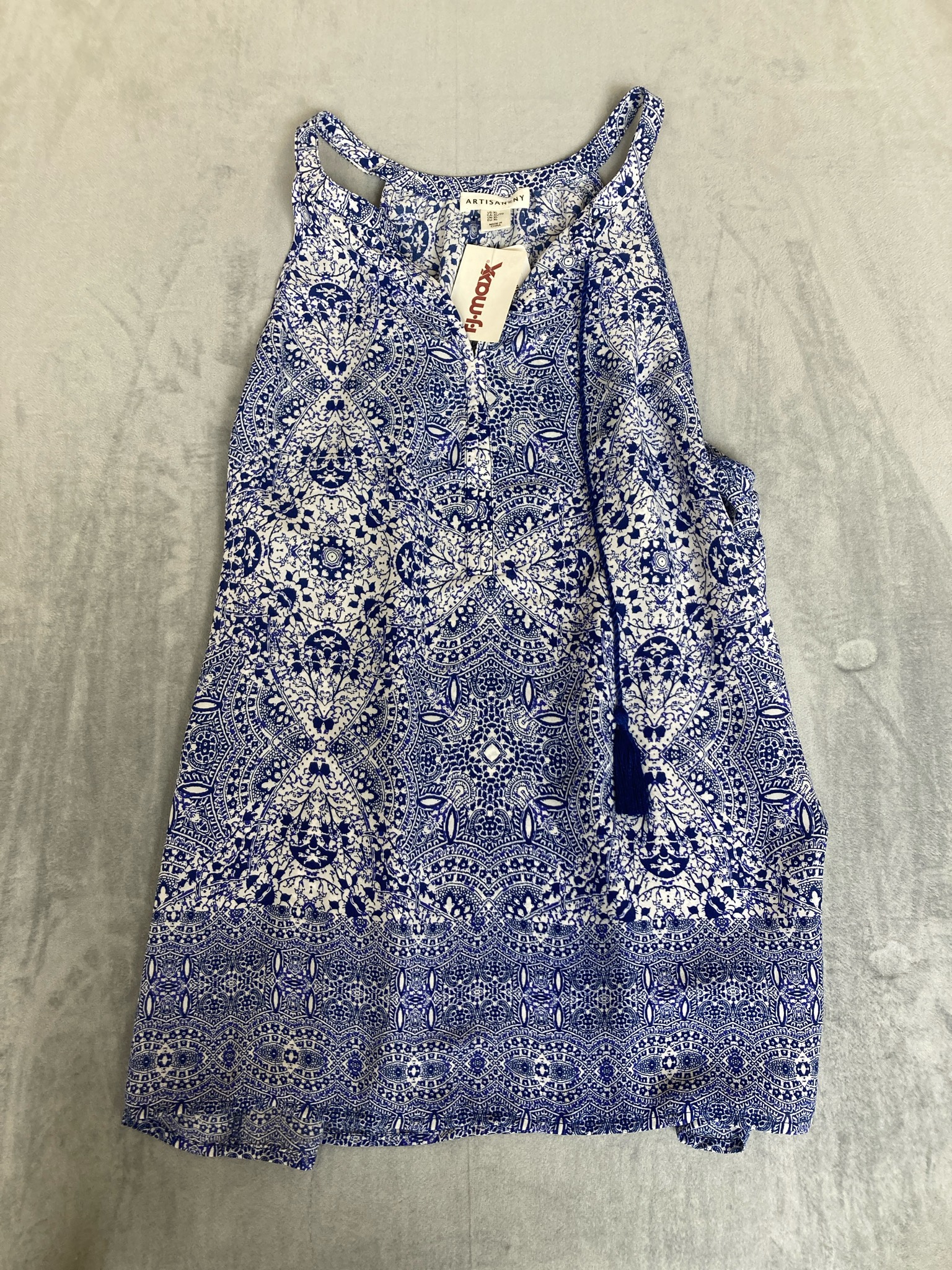 Artisan NY Blue and White Paisley Sleeveless Dress Size XL