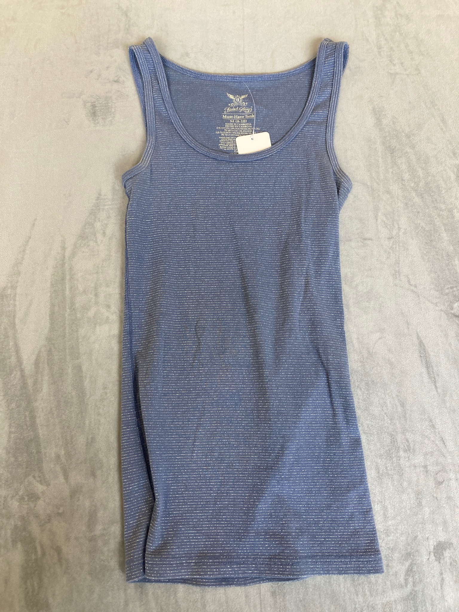 Faded Glory Slate Blue Cotton-Blend Tank Top Size M (8-10)