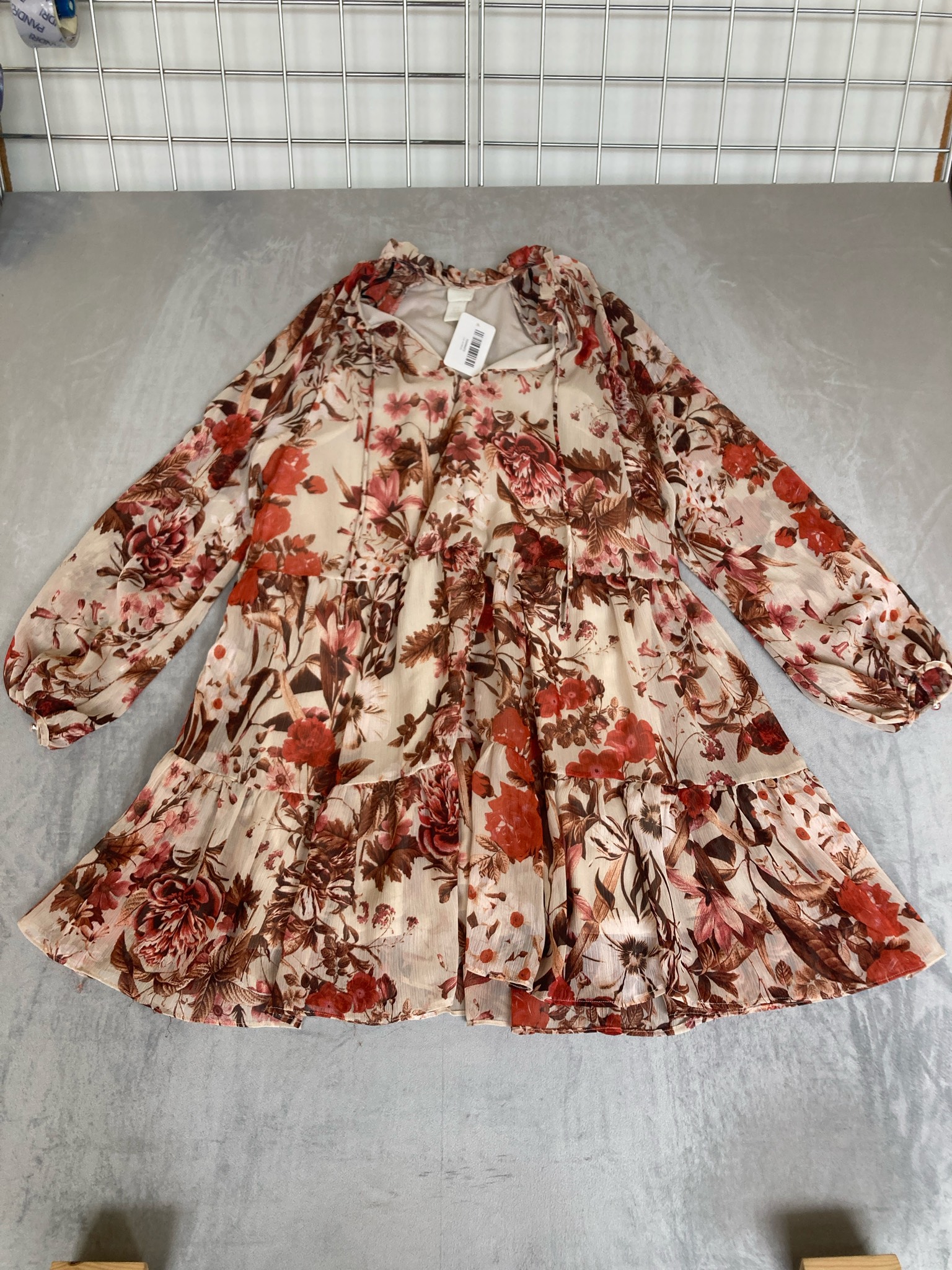 H&M Cream Floral Sheer Tiered Dress Size US 10
