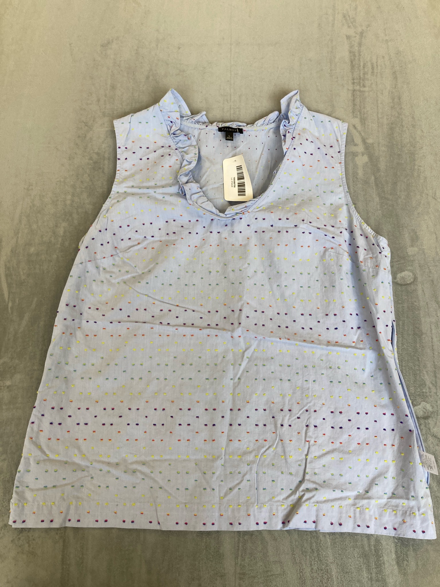 Talbots Light Blue Embroidered Woven Blouse Size Large