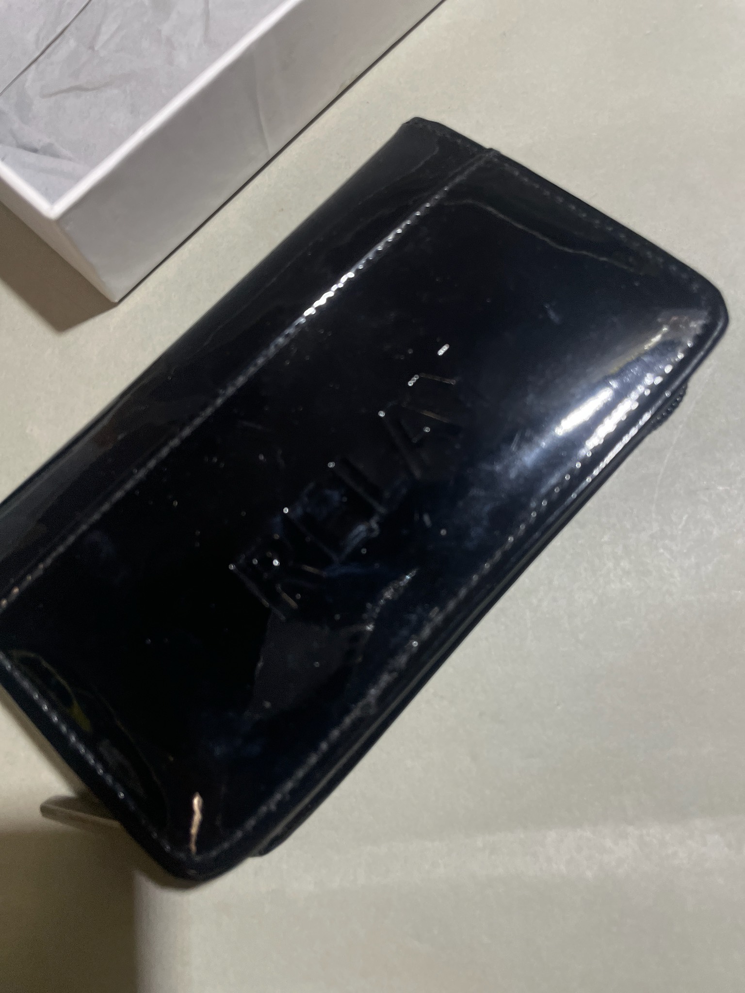 Black Patent-Style Zip-Around Wallet