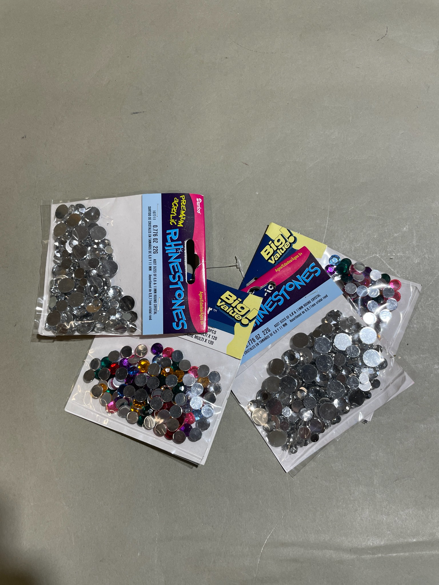 Darice Multicolor Acrylic Flat-Back Rhinestones Size 6/8/11 mm