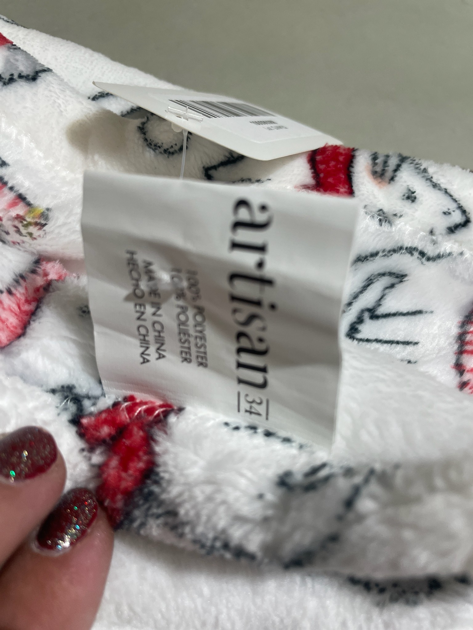 White Cat Print Plush Fleece Pajama Pants Size 3/4